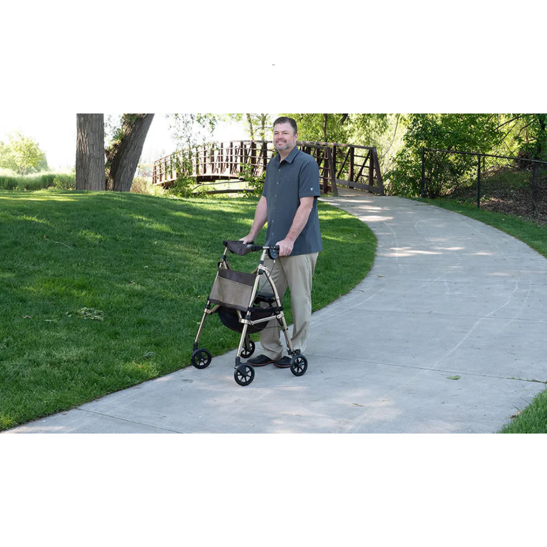 Signature Life Elite Travel Rollator - Lightweight Folding Walker with Seat & Basket for Seniors - Ideal for Shopping, Travel & Outdoor Activities