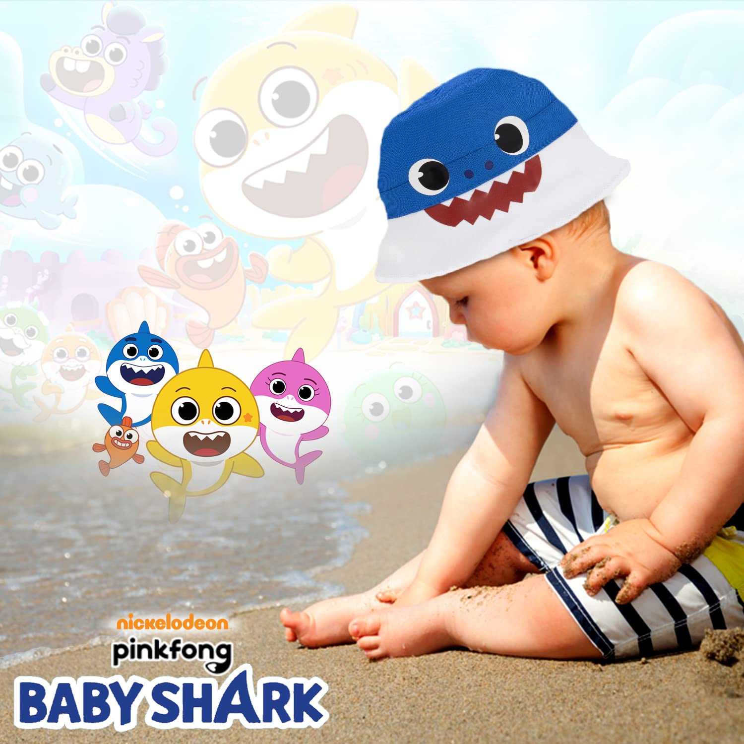 Baby Shark Reversible Bucket Hat for Toddlers - UPF 50+ Sun Protection for Boys & Girls - Pinkfong Baby Shark Inspired Design - Perfect for Beach, Park & Outdoor Play