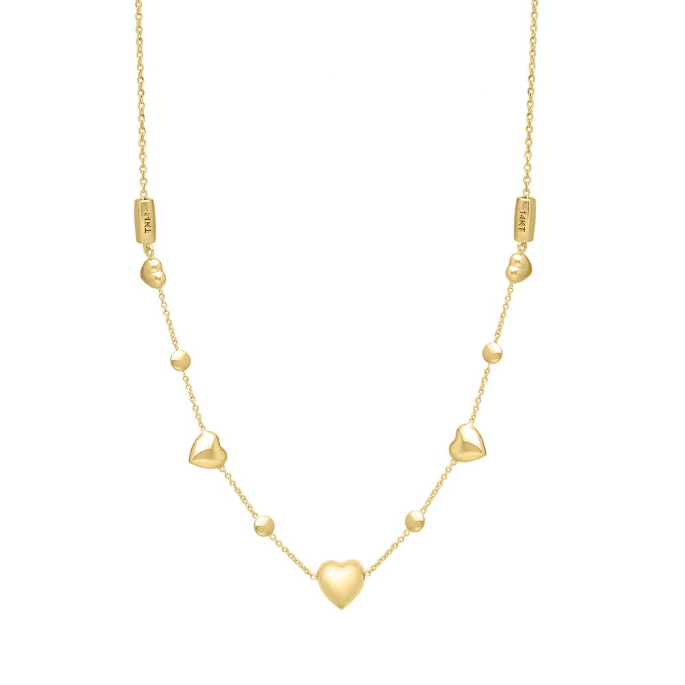 14K Gold Adjustable Puff Heart Necklace for Women - Dainty Layering Jewelry Gift for Valentine's Day, Anniversary or Birthday