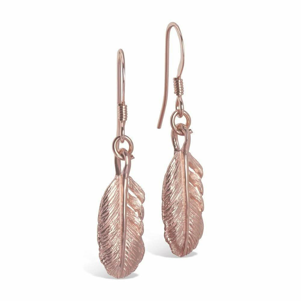 Elegant Rose Gold Feather Earrings for Women - Lightweight Dangle Drop Earrings for Party, Wedding & Everyday Wear