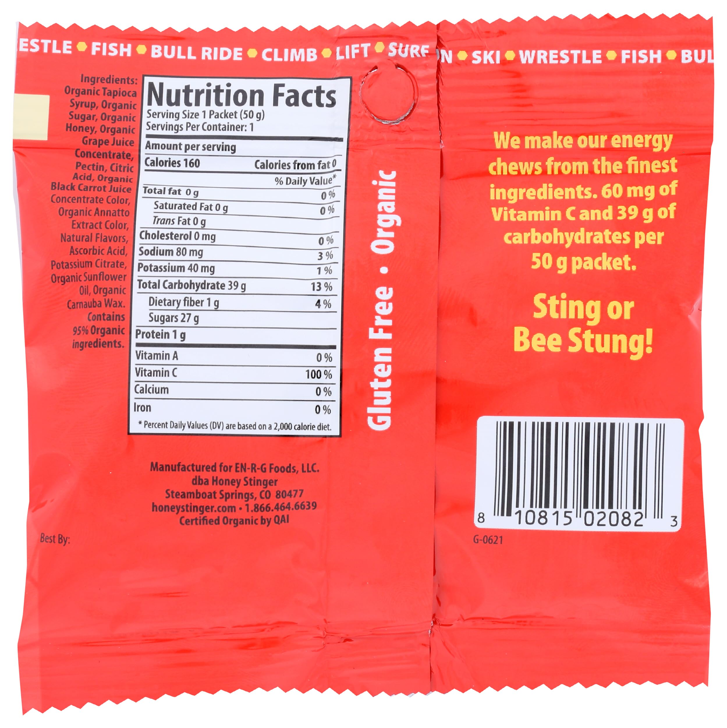 Organic Honey Stinger Energy Chews - Fruit Smoothie Flavor - 1.8 Oz Pack (Case of 12) - Natural Sports Nutrition for Running, Cycling & Outdoor Activities