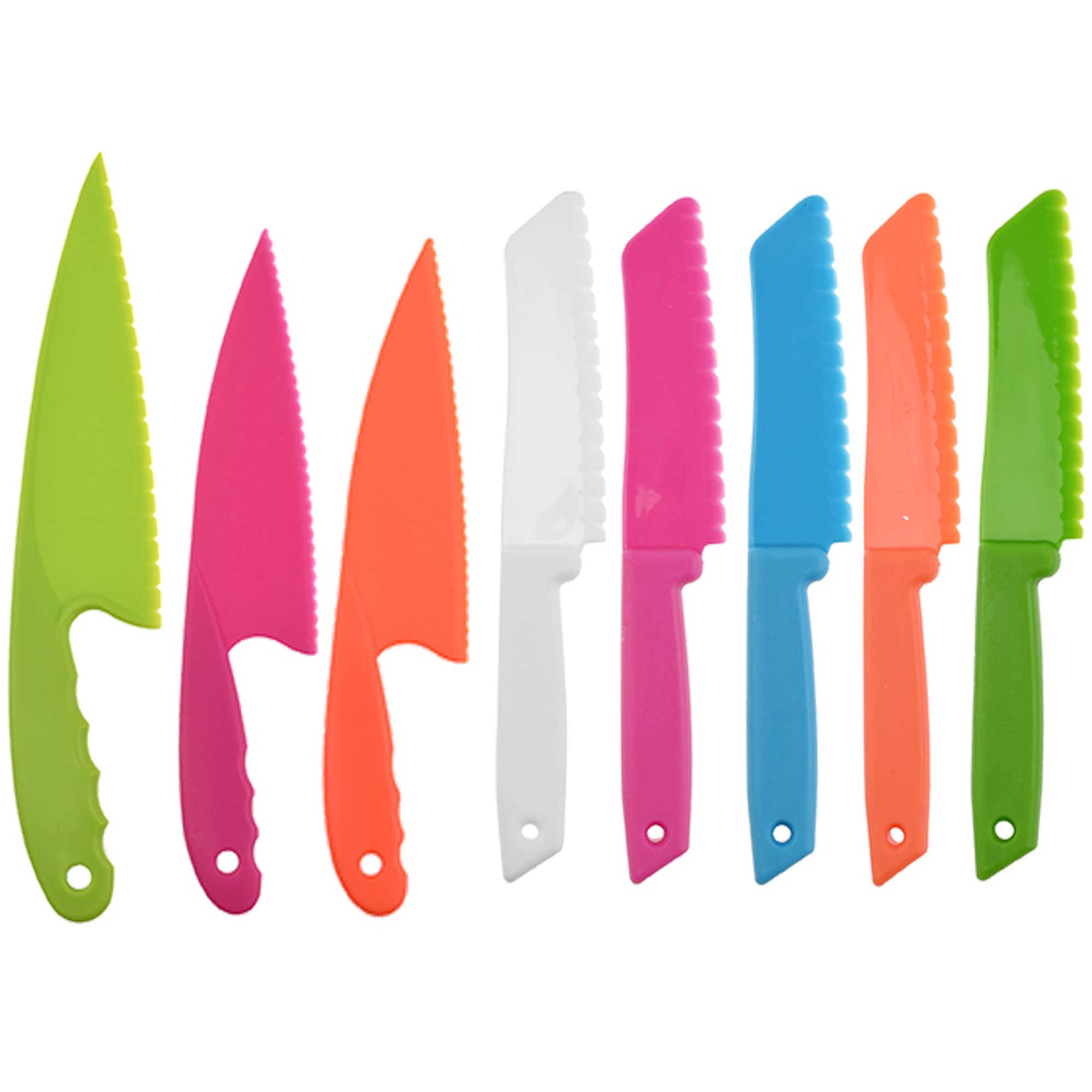 EBLLPA 8-Piece Kids Plastic Kitchen Knife Set - Safe Nylon Cooking Knives for Toddlers & Children with Crinkle Cutter - Serrated Plastic Knives for Fruit, Bread, Cake, Salad, Lettuce - Perfect for Early Cooking Skills & Fun Family Kitchen Activities