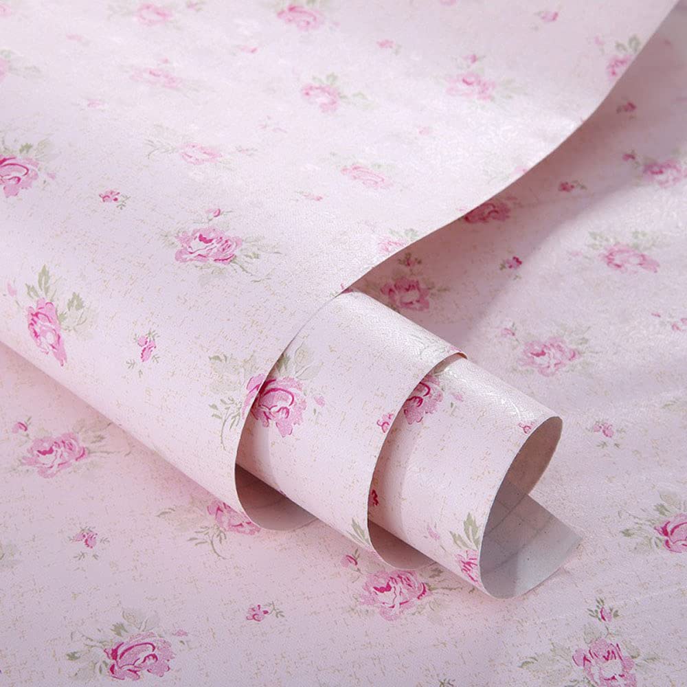 Pink Floral Self-Adhesive Shelf Liner - Decorative Rose Contact Paper for Drawers, Cabinets, Furniture & Wall Decor (17.7x197 Inches) - Perfect for Kitchen, Bathroom & Bedroom Organization