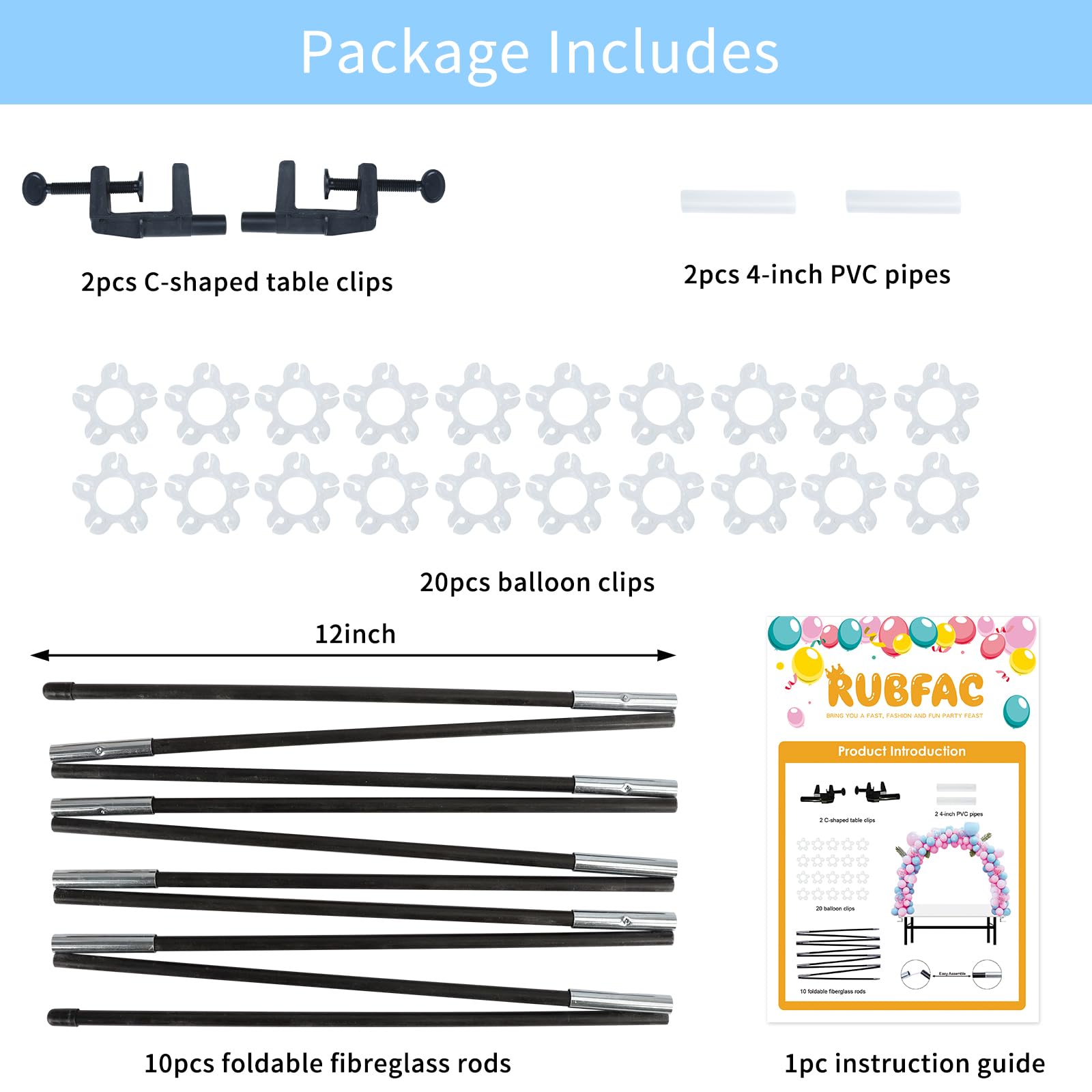 RUBFAC Black Adjustable Balloon Arch Stand Kit - Table Balloon Garland Decor for Birthday, Wedding, Baby Shower & Party Decorations | Perfect for Indoor/Outdoor Events, Photo Backdrops & Festival Celebrations
