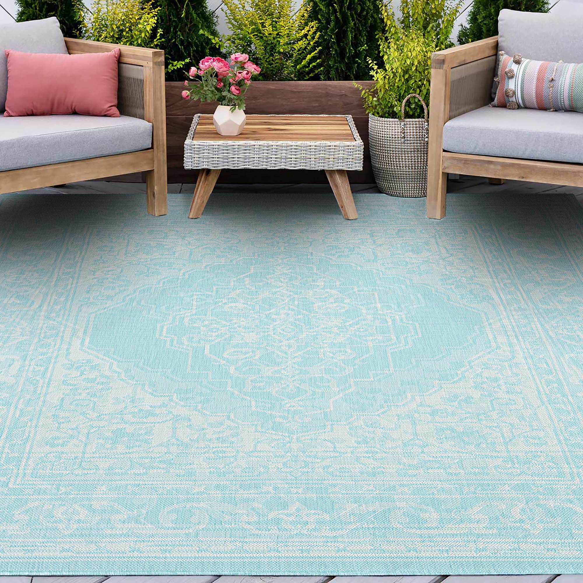 Waterproof 8x10 Indoor Outdoor Rug - Non-Slip, UV Resistant for Patio, Deck, Porch, Entryway - Perfect for Backyard, Poolside & High Traffic Areas