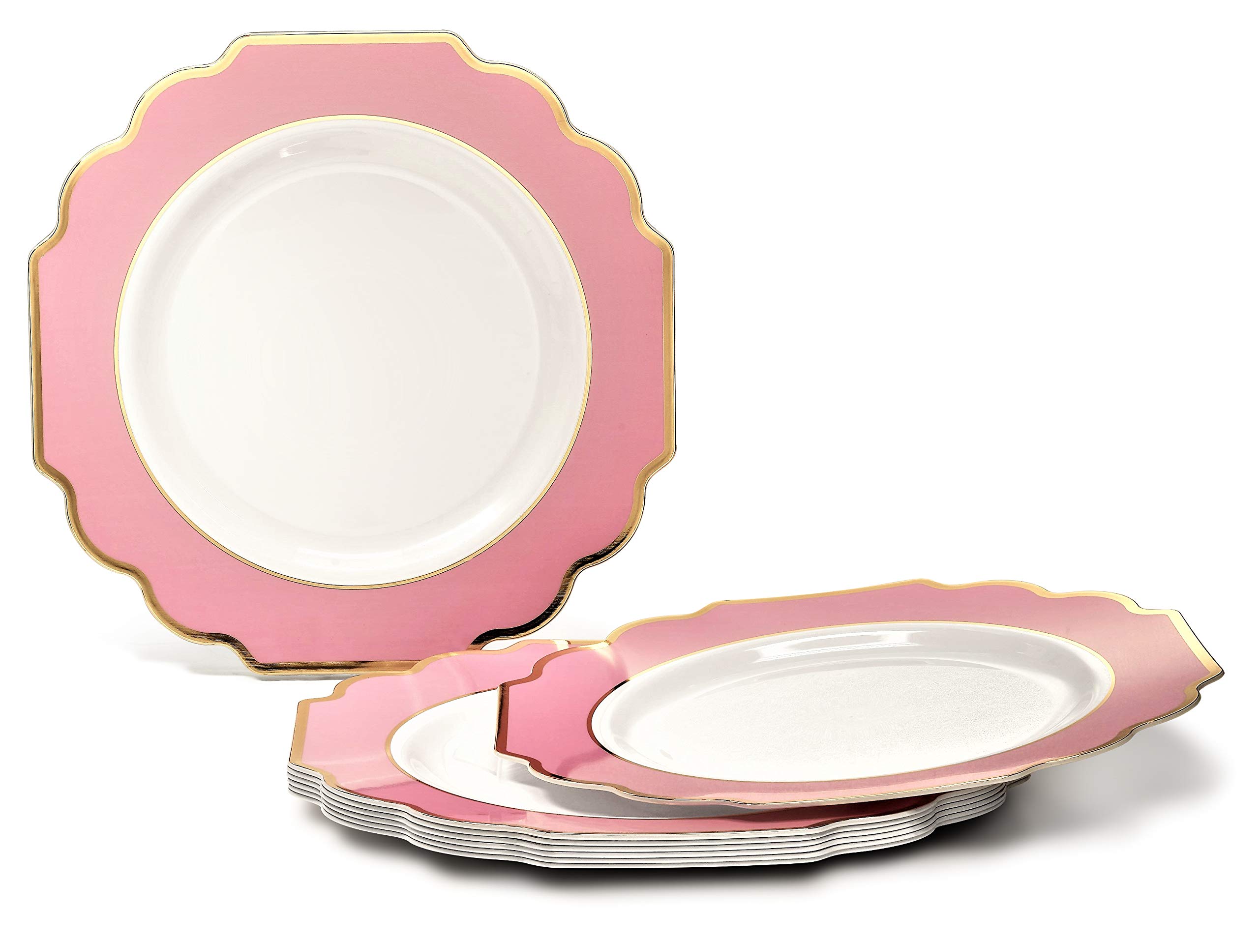 960-Piece Heavyweight Disposable Plastic Plate Set for Weddings & Parties - Includes 120 x 10.5'' Dinner Plates, 120 x 8'' Dessert Plates, Silverware, Cups & Napkins in Rose Pink & Gold - Perfect for Large Events, Bridal Showers & Catering Services