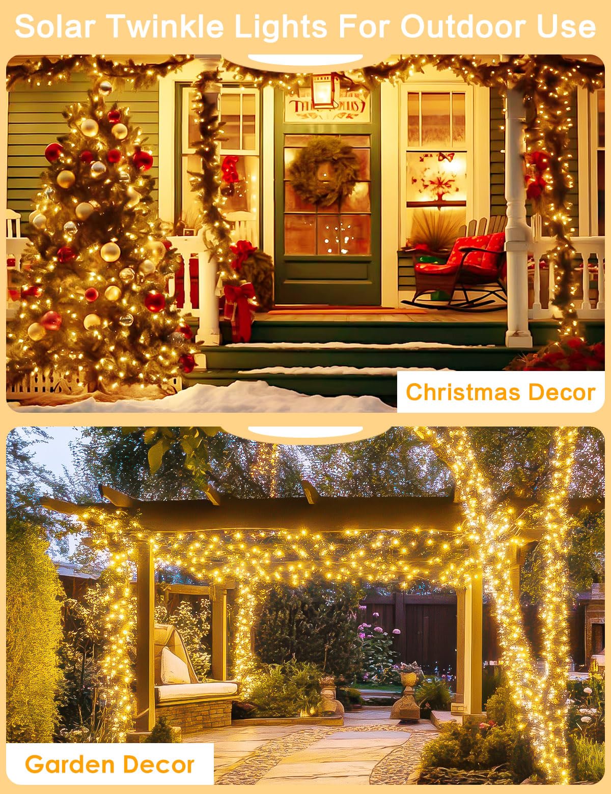 2 Pack 80FT 200LED Solar String Lights Outdoor Waterproof - 8 Modes Fairy Lights with Copper Wire for Garden, Patio, Fence - Perfect for Wedding, Christmas Decorations & Backyard Parties (Warm White)