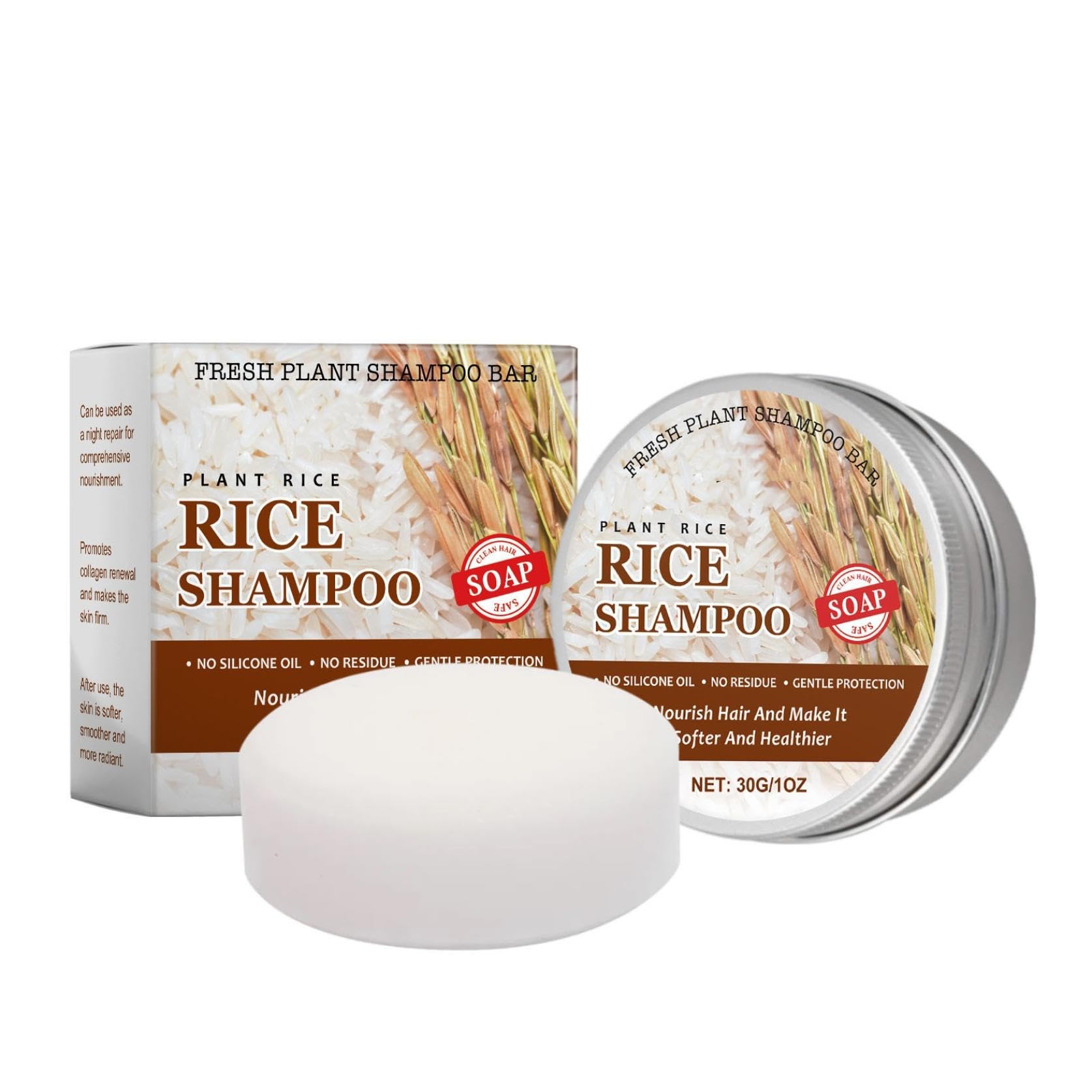 **Rice Water Shampoo Bar for Hair Growth & Repair - Vegan Solid Shampoo with Nourishing Oils for Strengthening, Thinning & Color-Treated Hair (1pc) - Perfect for Travel, Eco-Friendly Bath & Hair Care Routine**