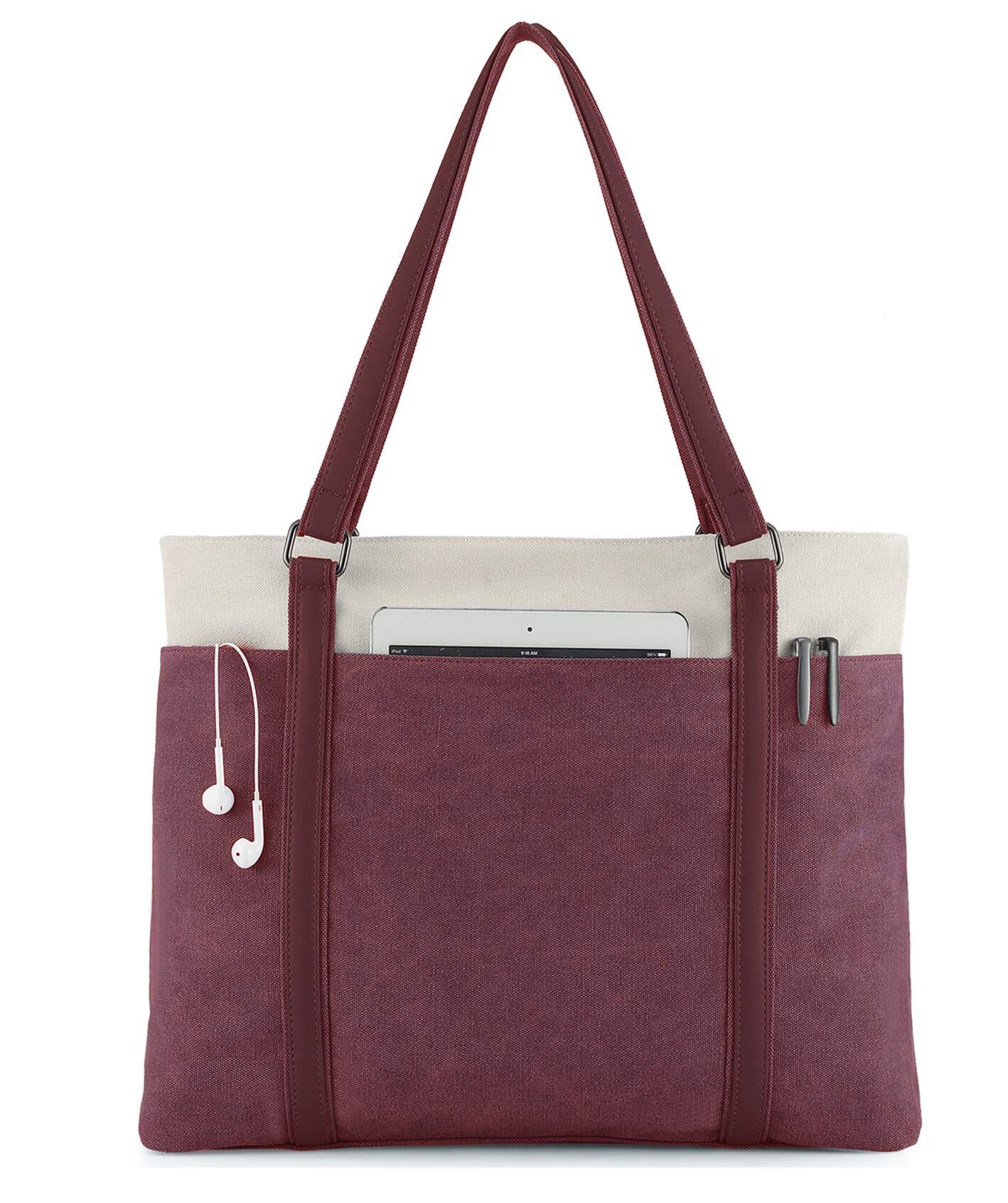 VOGUZY Women's Canvas Laptop Tote Bag - Stylish Work Purse & Professional Handbag for Office, Business, Travel & Daily Commute