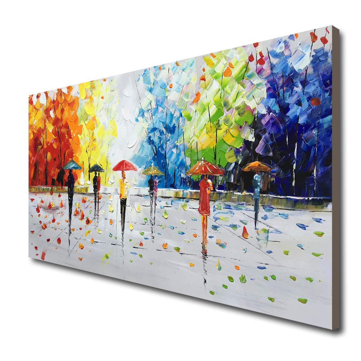 Winpeak Art Large Handmade 60x30 Streetwalk Textured Abstract Landscape Oil Painting on Canvas - Modern Wall Decor for Living Room, Bedroom & Office