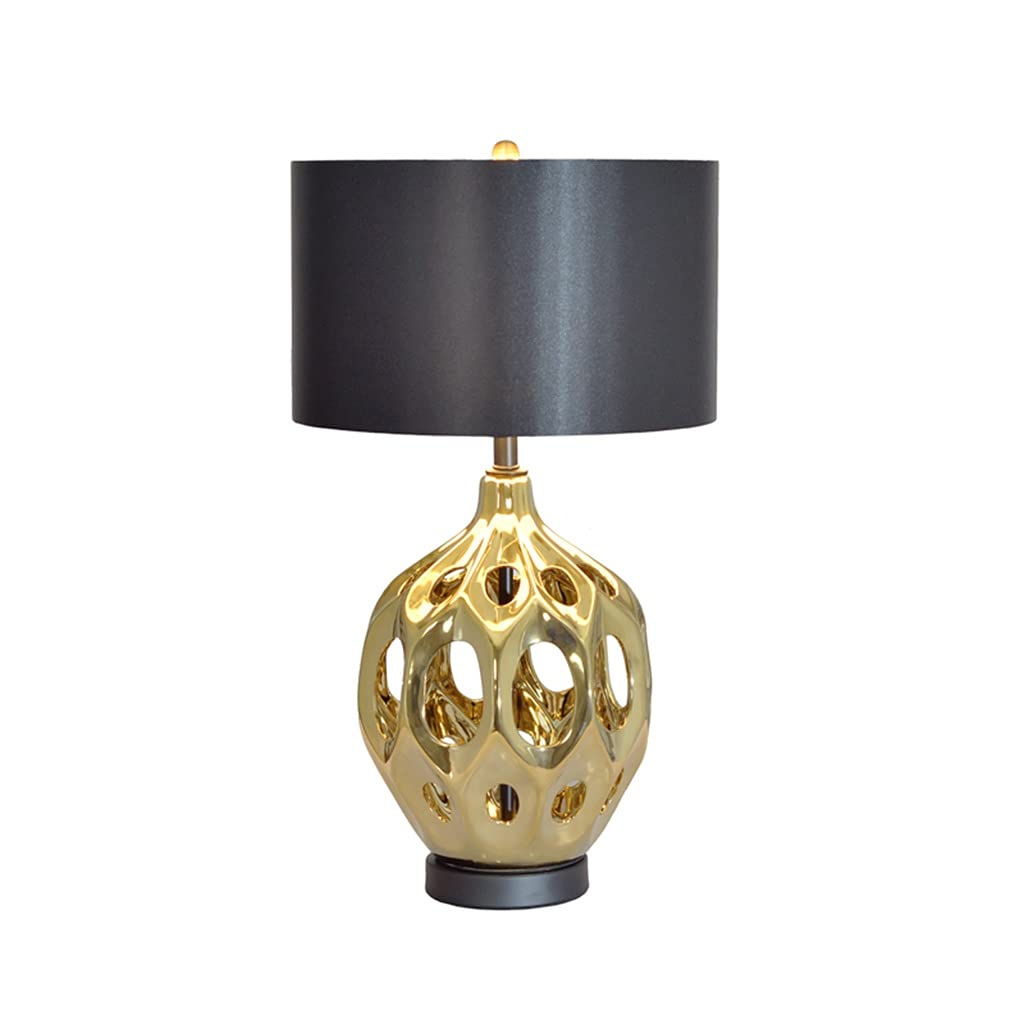Ceramic Table Lamp - Modern Golden Bedside Lamp for Bedroom & Living Room Decor, 33x60cm Black Tabletop Lighting - Perfect for Nightstands, Reading Nooks and Cozy Ambiance
