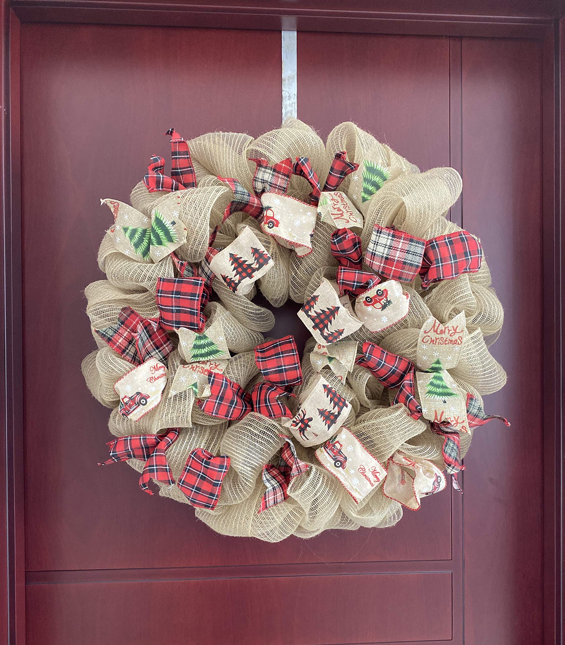 26 Inch Winter Front Door Wreath - Red Black Buffalo Plaid Artificial Mesh Wreath for Seasonal Decor | Perfect for Christmas, Holiday Home Decor, Front Door, Wall and Window Hanging