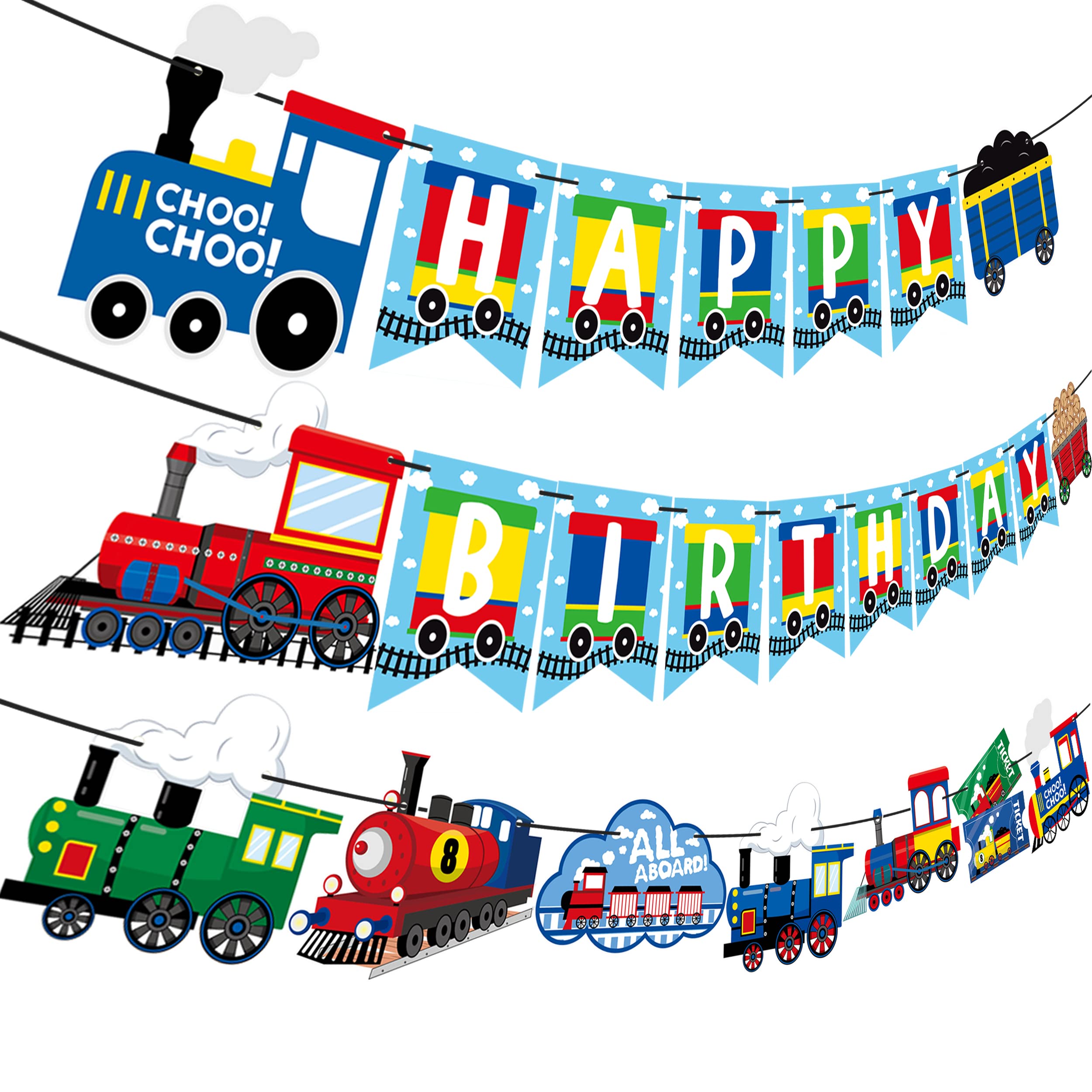 Vintage Train Birthday Party Banner Decorations - Steam Engine Theme Party Supplies for Kids, Baby Showers & Train-Themed Celebrations | Perfect for Birthday Decor, Nursery Room & Special Events
