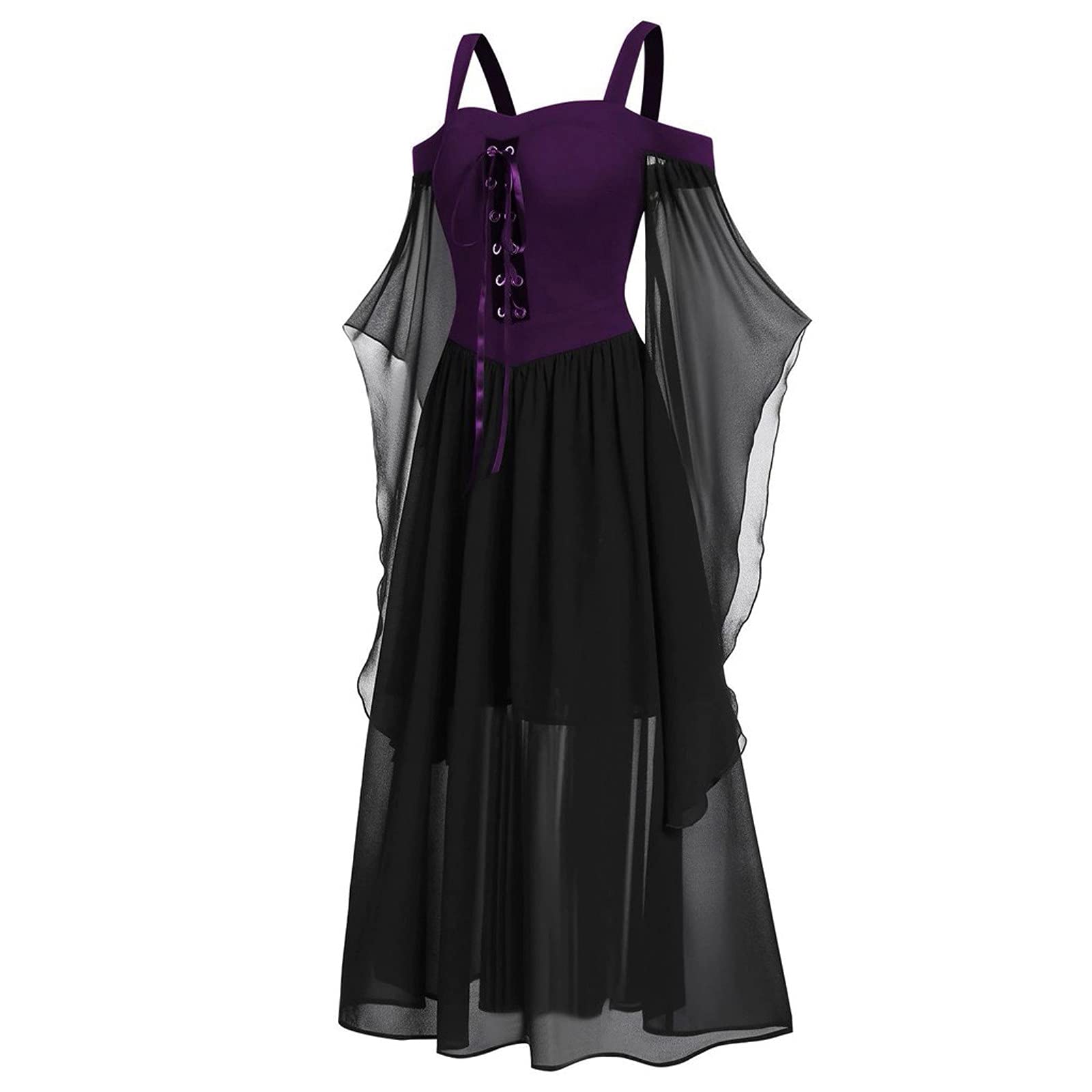 Elegant Women's Lace Up Gothic Vintage Dress with Butterfly Sleeves - Plus Size Summer Dress for Halloween Cosplay, Party & Special Occasions