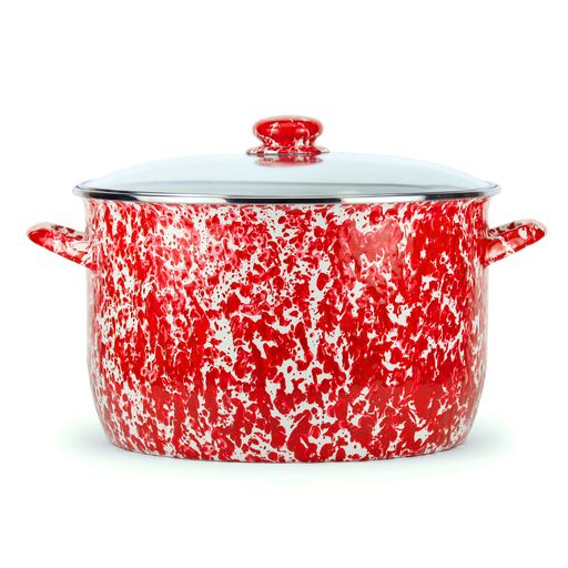 18 Quart Stock Pot with Red Swirl Enamel Coating - Large Durable Cooking Pot for Soups, Stews & Canning - Perfect for Home Kitchens & Commercial Use