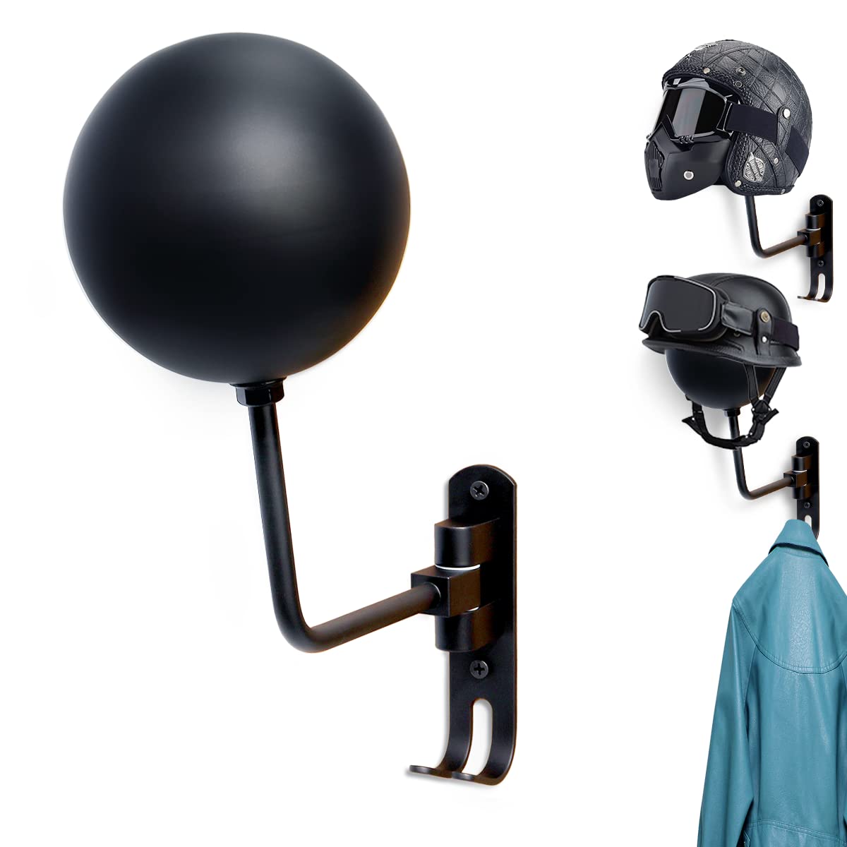 COZYLIFE 180° Rotating Motorcycle Helmet Rack - Universal Bike Accessories Holder for Helmets, Coats, Caps & Sports Gear (Baseball/Football/Rugby) - Perfect for Garage, Shed & Motorcycle Storage Organization