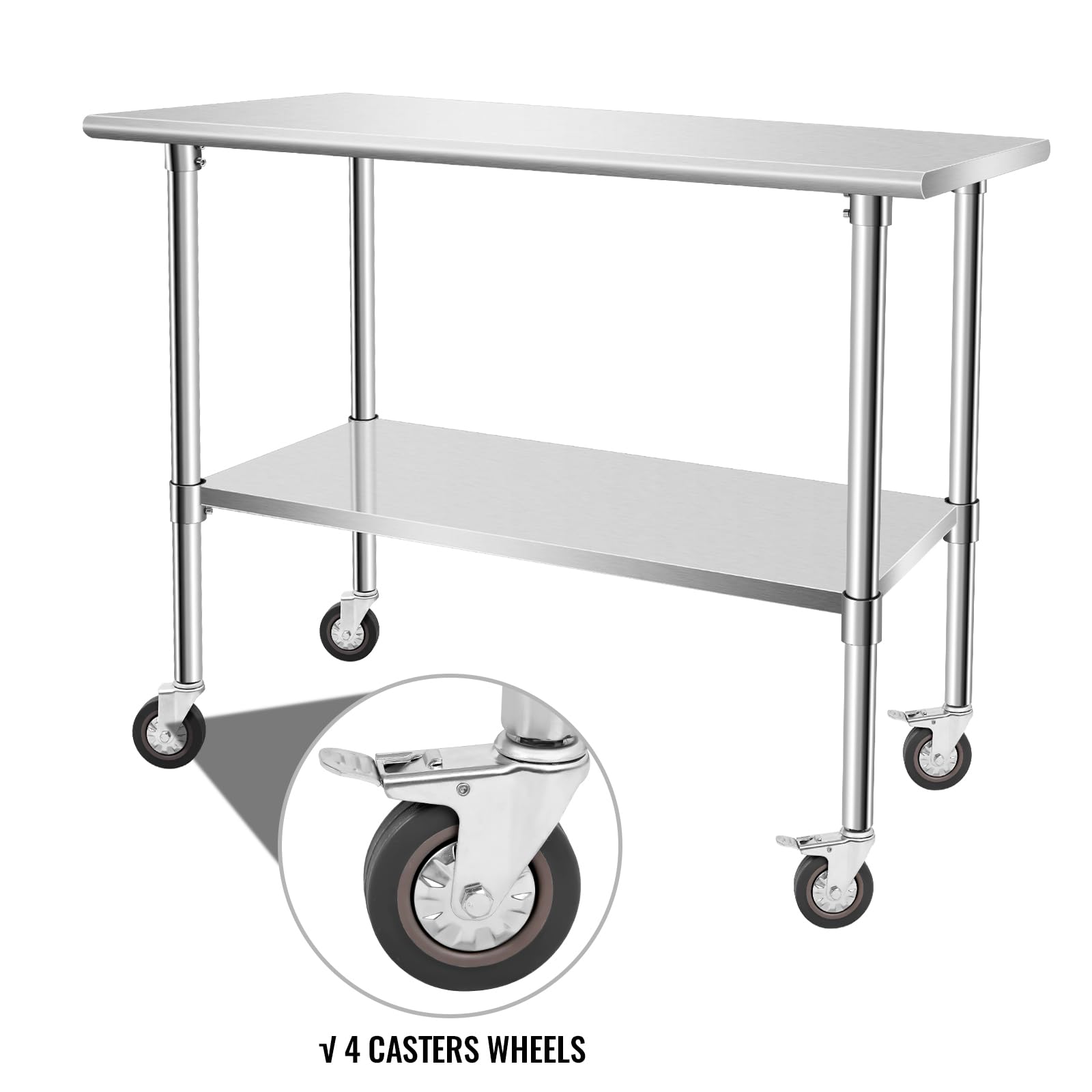 Stainless Steel Heavy Duty Work Table with 4 Casters - 48