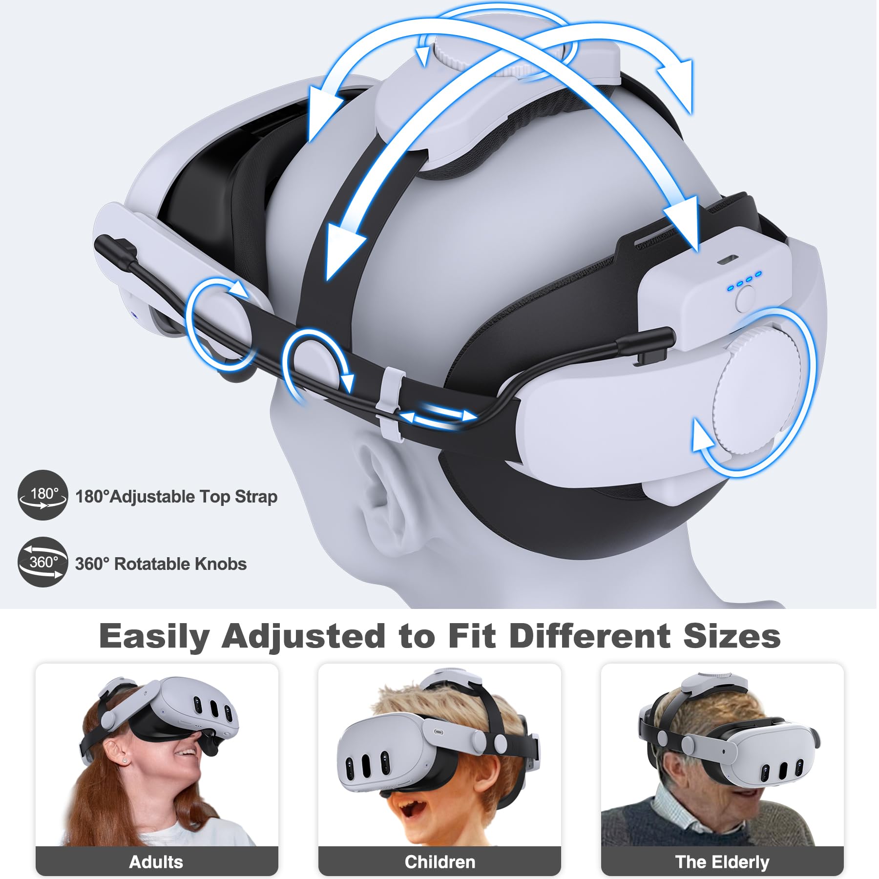 Meta Quest 3S/3/Quest 2 VR Head Strap with 7500mAh Battery - Adjustable Elite Strap for Enhanced Support & Comfort, Detachable Battery Pack Extends Playtime | Perfect for Long Gaming Sessions, VR Fitness & Immersive Entertainment