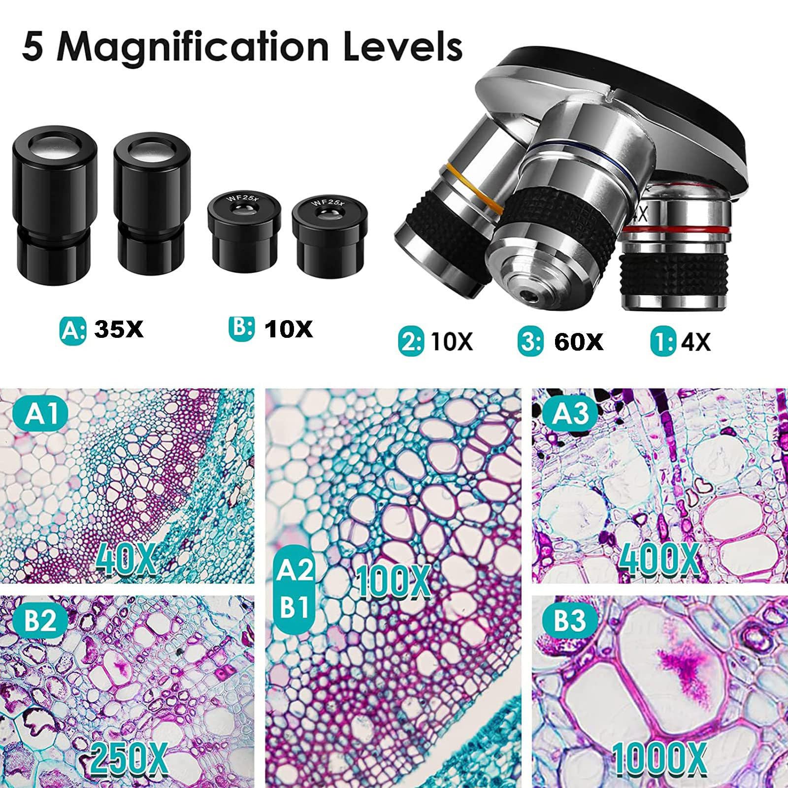6000x 10000x 15000x Magnification Binocular Microscope for Adults & Students - Dual LED Illumination with Phone Adapter & Storage Bag - Perfect for Lab Experiments, School Science Projects & Home Biology Studies
