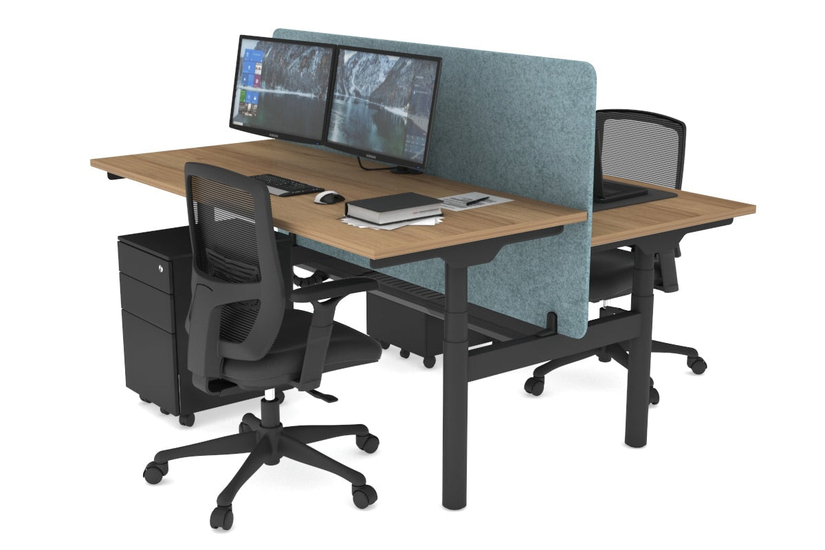 Flexi Premium Height Adjustable 2-Person H Bench Workstation - Black Frame [1200L x 700W] - Ergonomic Office & Home Workspace Solution for Collaborative Teams