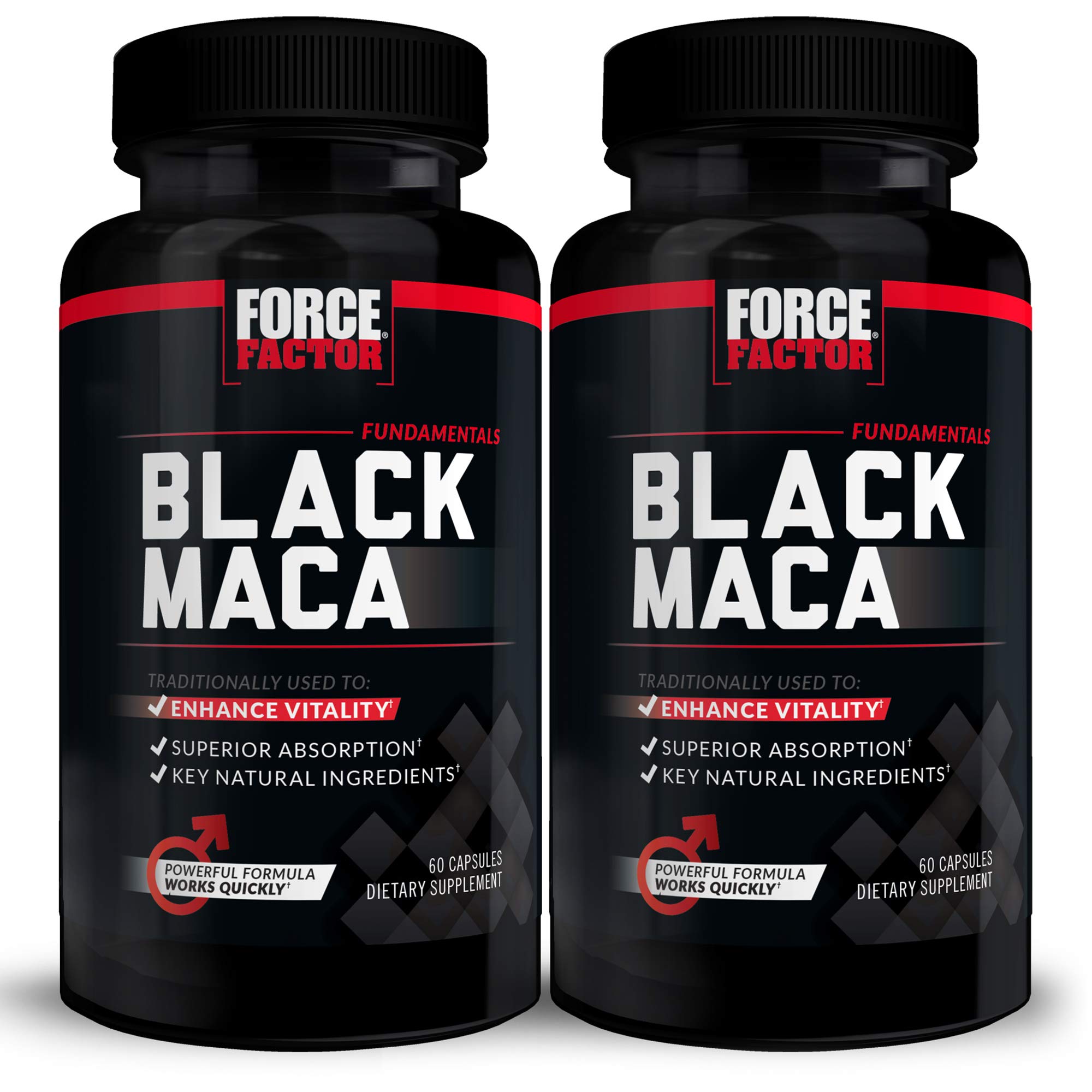 Force Factor Black Maca Root Supplement for Men - 1000mg Peruvian Maca Negra Extract, 120 Capsules (2-Pack) - Natural Energy & Vitality Booster with Superior Absorption - Supports Stamina, Performance & Overall Wellness - Perfect for Workout, Gym & Daily Active Lifestyle