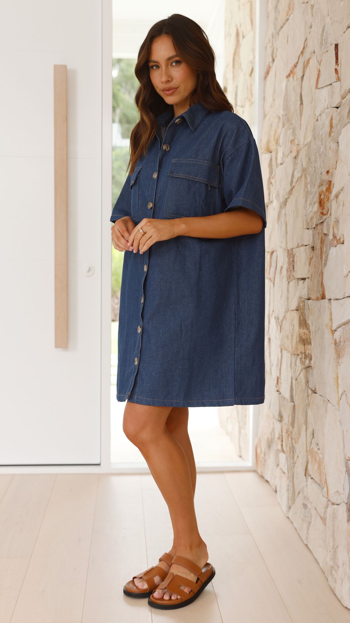 Laksha Mini Dress for Women - Dark Denim Stretch Denim Short Sleeve Casual Dress | Perfect for Summer, Beach, Party & Date Night