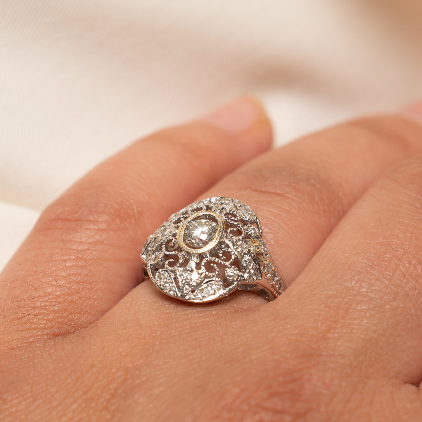 18K White Gold Diamond Dome Ring for Women | 0.57 Carat Total Weight | Size 6.25 | Elegant Wedding Band, Anniversary Gift & Everyday Luxury Jewelry