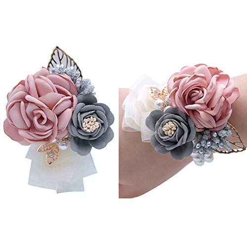 A-pink and Grey Corsage and Boutonniere Set