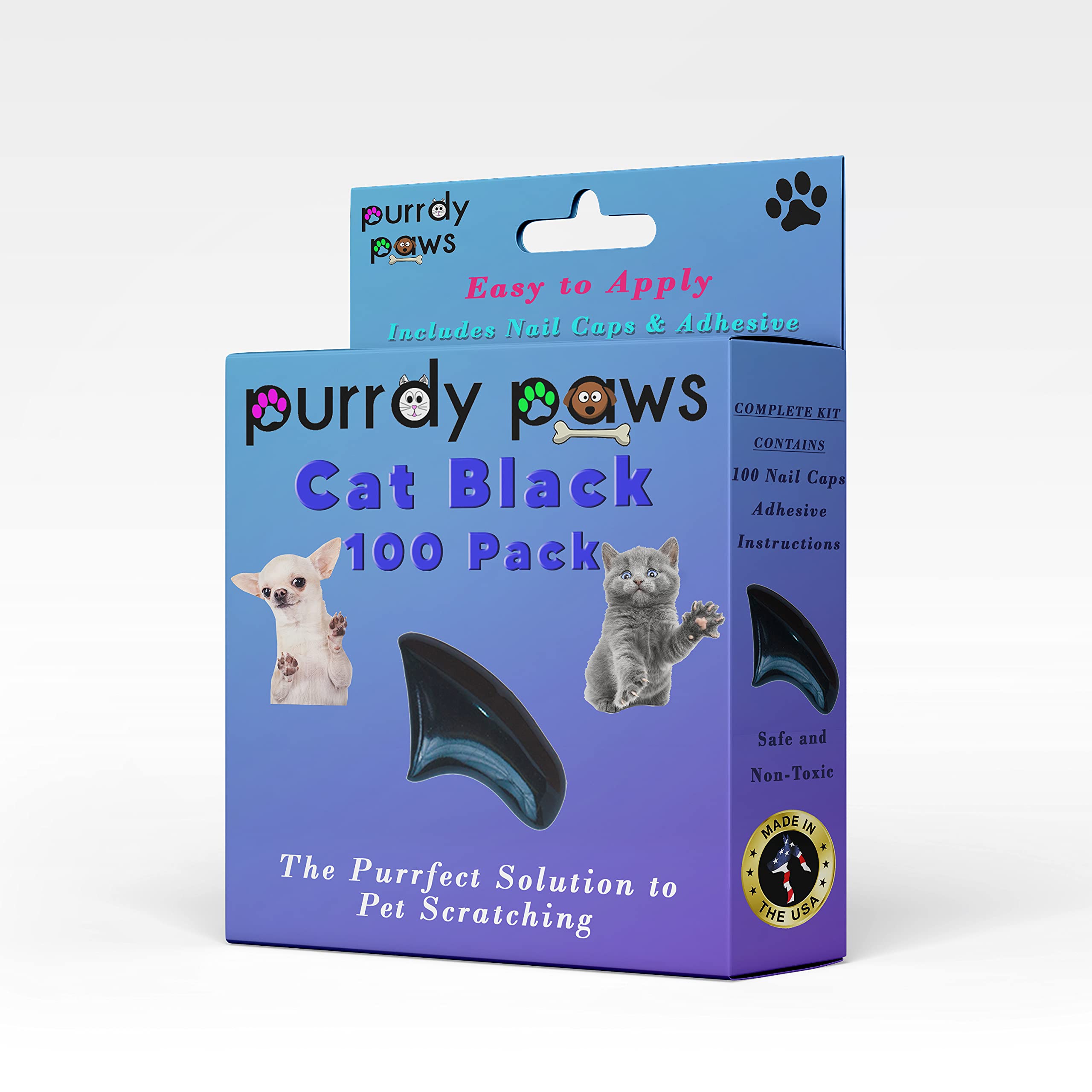 100 Pack Soft Cat Nail Caps for Claw Control - Black Kitten Nail Covers for Indoor Cats - Protects Furniture & Skin from Scratches (Perfect for Training, Grooming & Multi-Cat Households)