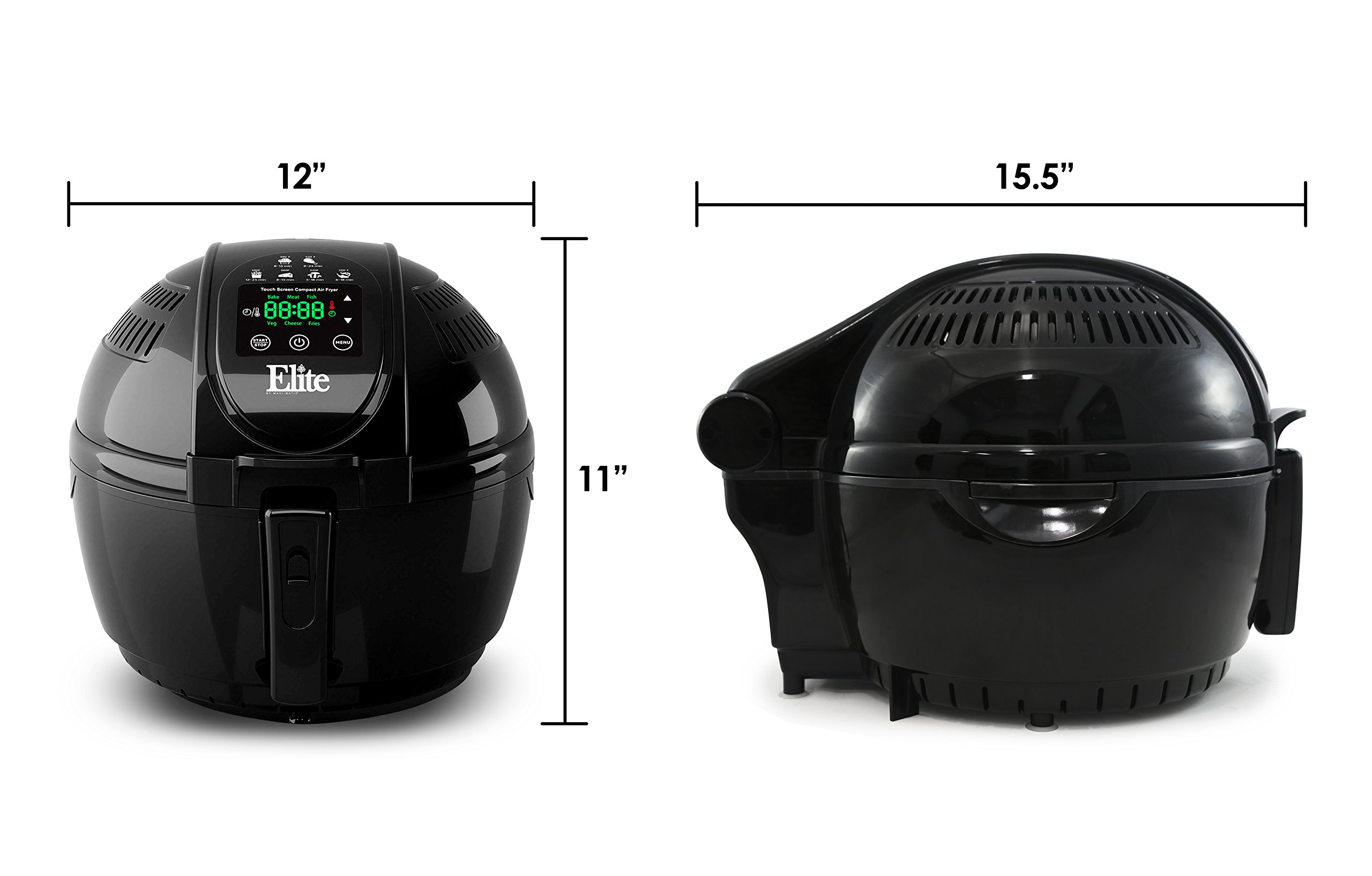 Elite Gourmet EAF-2500D 3.5Qt Dual Basket Digital Air Fryer - 1400W Oil-Free Healthy Cooker with Temperature/Timer Control & 26 Color Recipes - Perfect for Family Meals, Snacks & Low-Fat Cooking (Black)