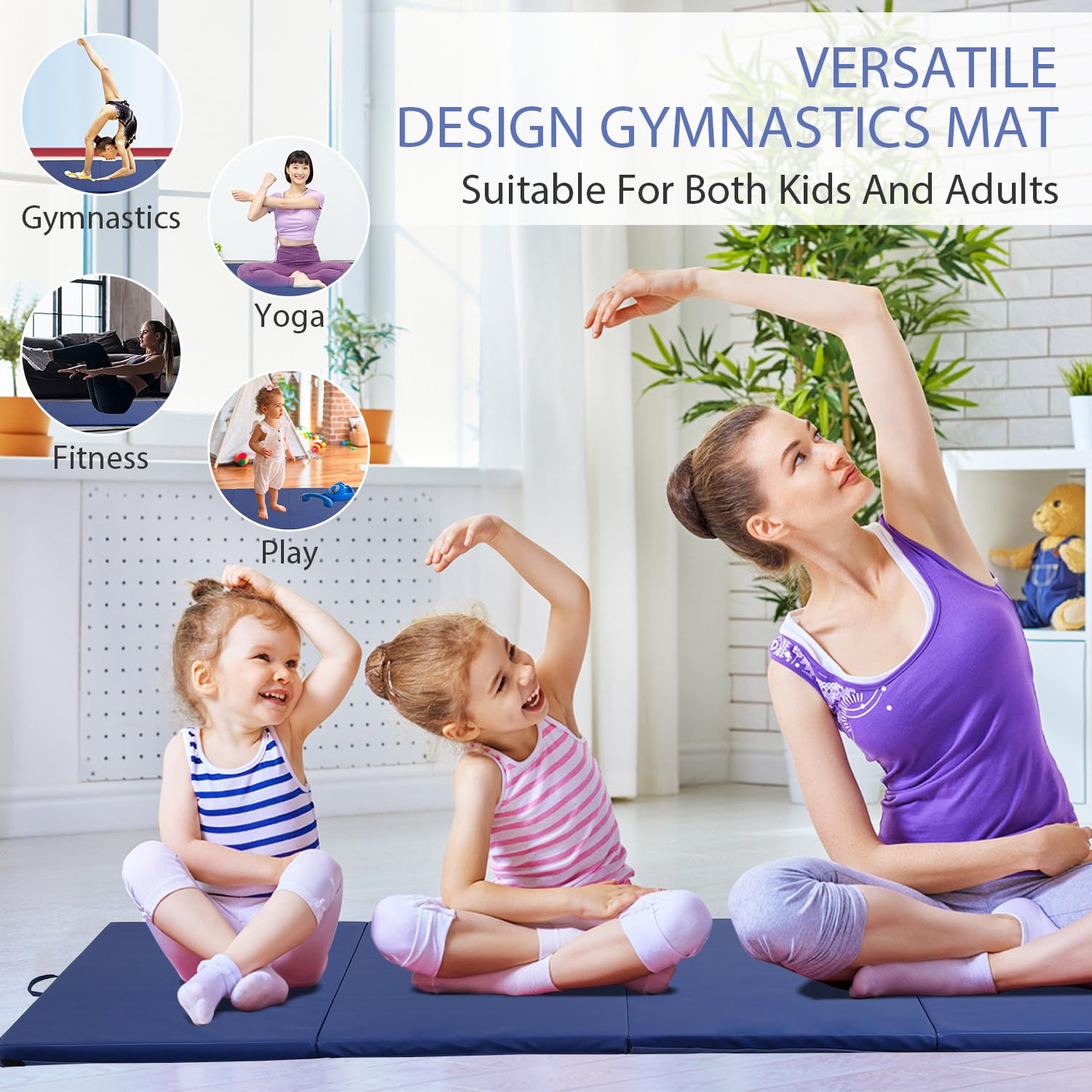 High-Quality Folding Gymnastics Mat for Tumbling & Exercise - PU Leather Yoga Mat with Carrying Handles for Kids & Adults - Perfect for Home Gym, Yoga Practice & Kids Play Area