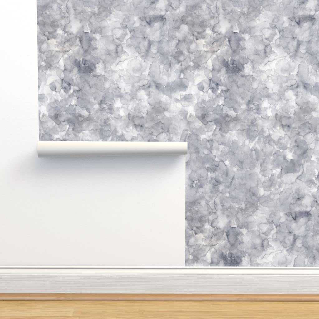 Removable Wallpaper Swatch - Watercolor Monochrome Marbled Grey Peel & Stick Wallpaper | Custom Home Decor for Bedroom, Nursery & Office | Spoonflower