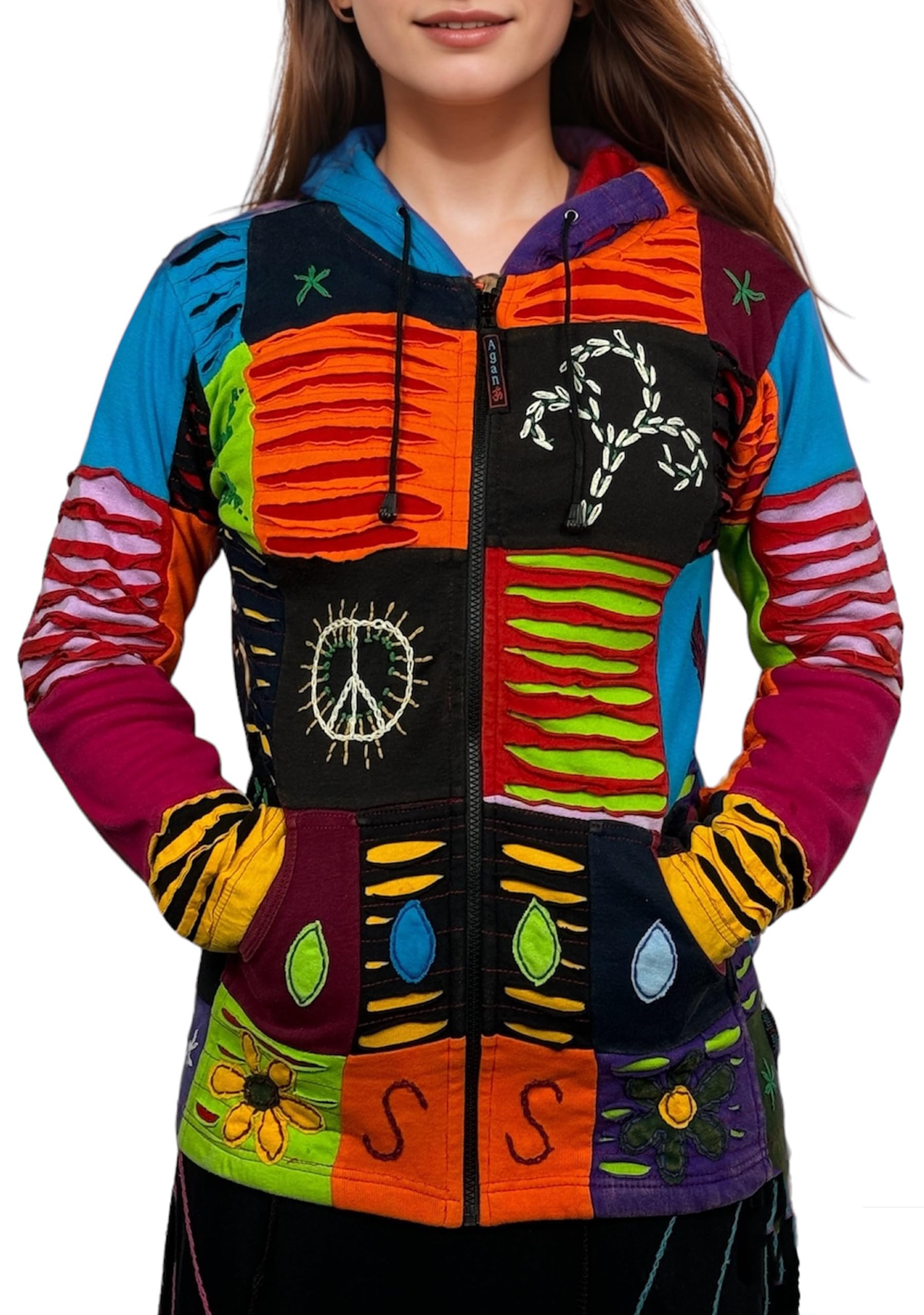 Agan Traders 2025 Spring Tie-Dye Patch Embroidered Women's Zip Up Hoodie Jacket - Trendy Free-Spirited Fashion for Casual Wear, Street Style & Outdoor Activities
