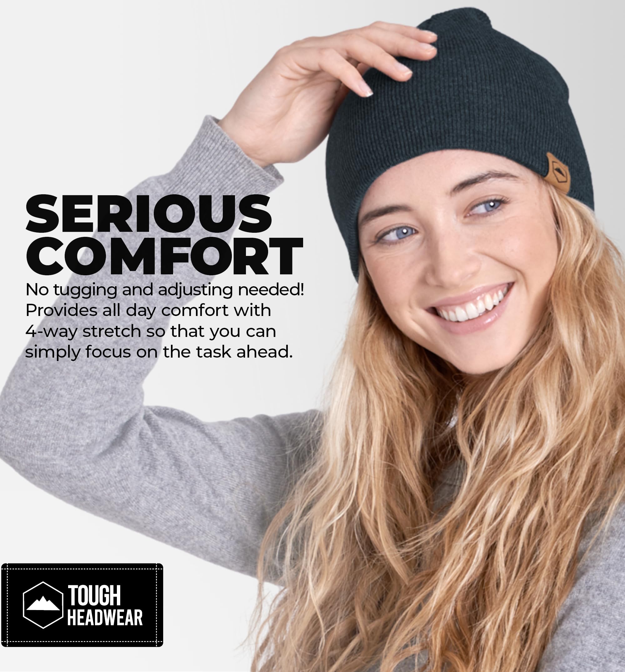 Tough Headwear Daily Knit Beanie - Warm Winter Hats for Men & Women - Cold Weather Knitted Caps for Outdoor Activities, Skiing & Snowboarding