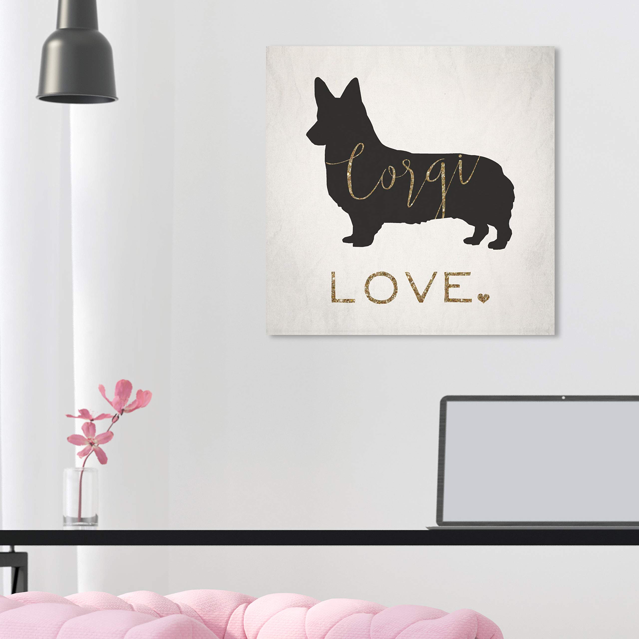 Oliver Gal Artist Co. 'Corgi Love' Animal Wall Art Canvas Print - 16x16 Inches Gold & Black Modern Home Decor - Perfect for Living Room, Bedroom, Nursery & Office Wall Decor