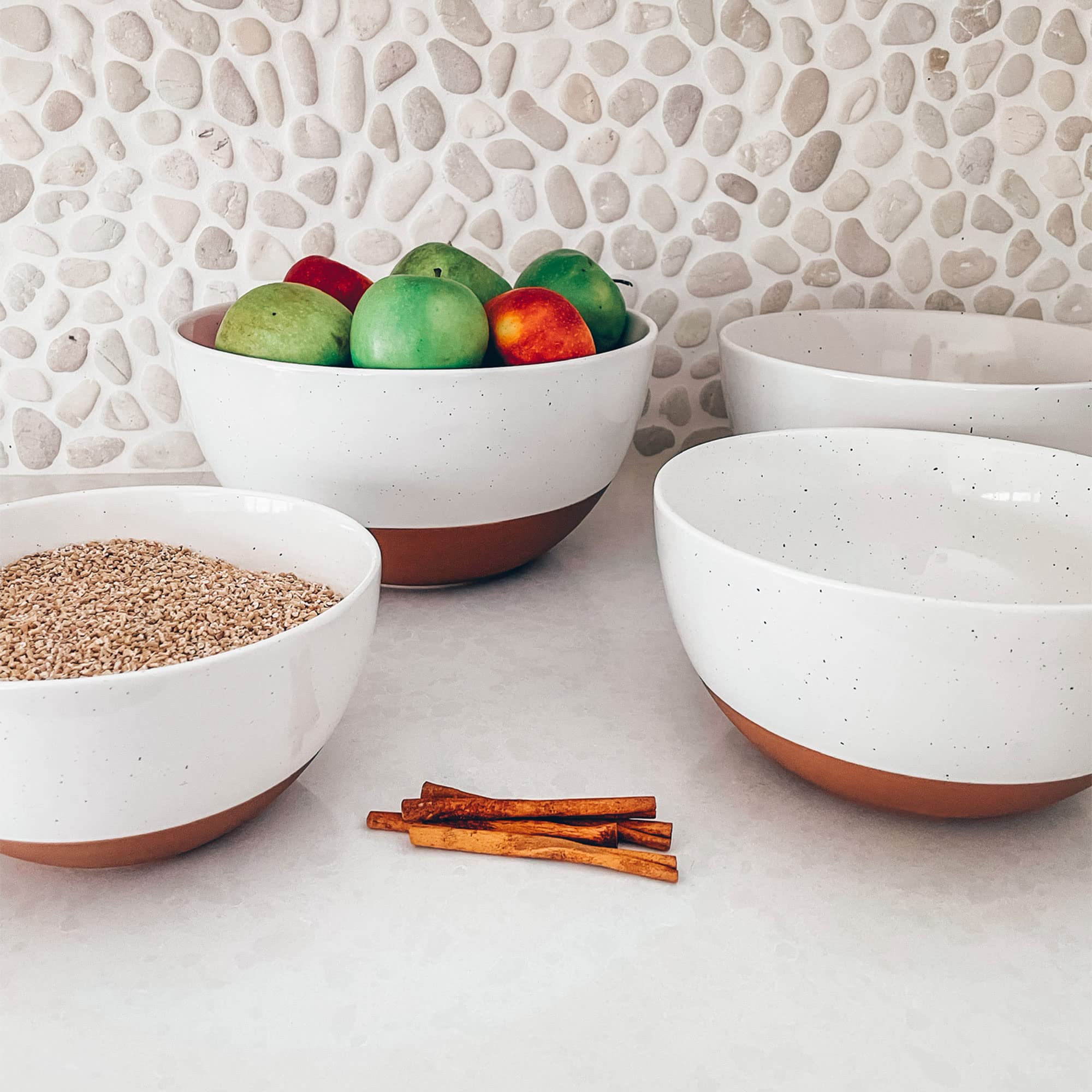 Mora Ceramic Mixing Bowls Set of 2 - Large 5.5 Qt & 3.6 Qt Nesting Bowls for Cooking, Baking, Serving, Salad, Popcorn - Microwave, Oven & Dishwasher Safe Stoneware - Perfect for Meal Prep, Entertaining & Family Dinners - White