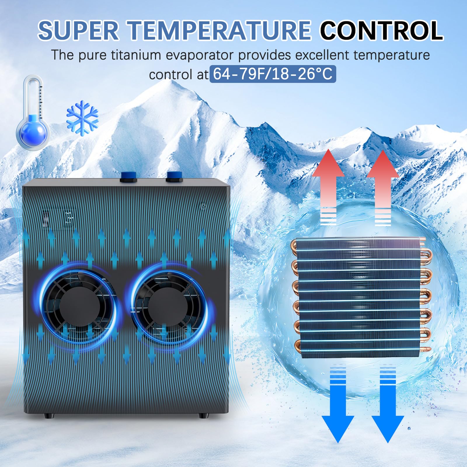 JJJ Aquarium Chiller 79 Gallon 1/3 HP Water Cooling System for Hydroponics, Coral Reef, Shrimp Tank, Freshwater & Saltwater Fish Tanks - Perfect for Home Aquariums, Aquatic Plants and Marine Life Care (110V)