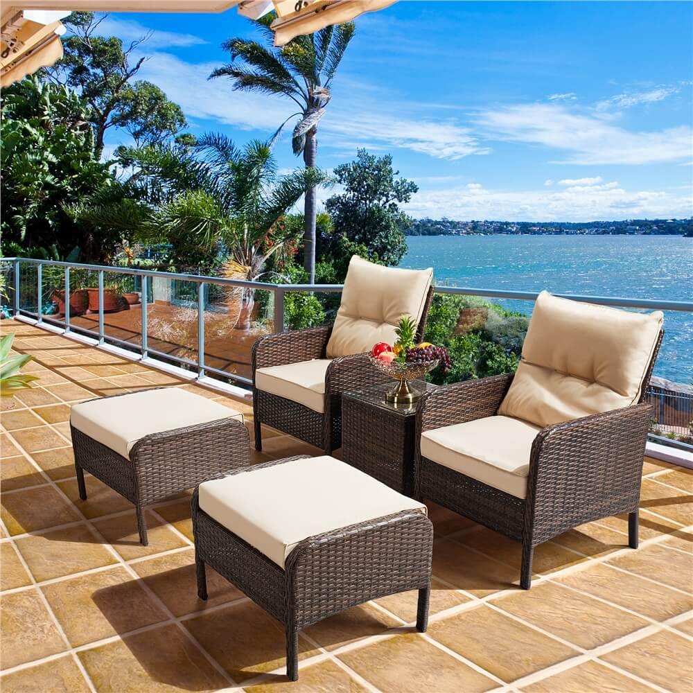 Yaheetech 5-Piece Outdoor Patio Furniture Set - Wicker Rattan Sofa with Coffee Table for Garden, Backyard, Poolside (Beige) | Perfect for Relaxing, Entertaining Guests, and Outdoor Dining