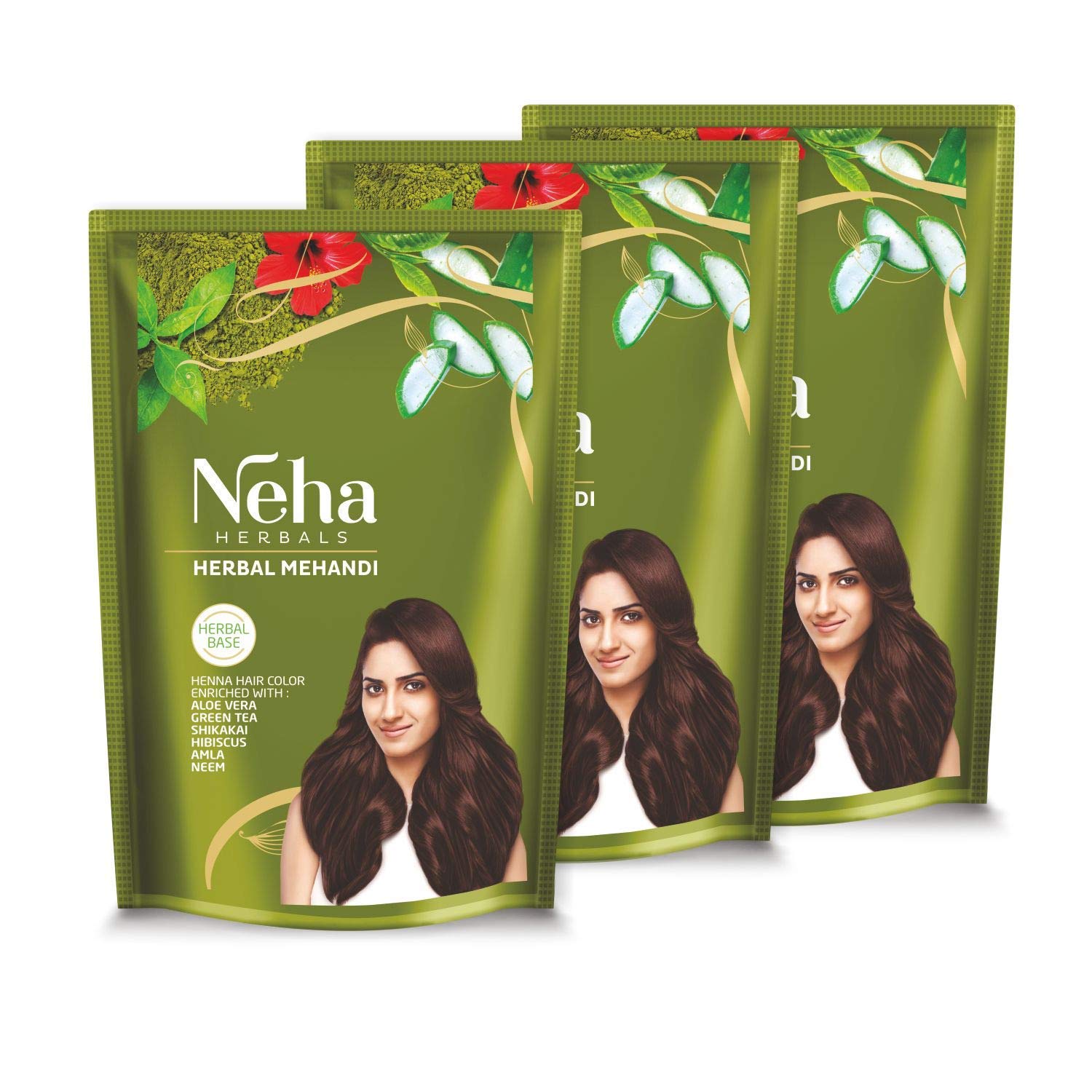 NEHA HERBAL MEHNDI Natural Henna Powder with Aloe Vera, Hibiscus & Green Tea - 140g (Pack of 3) | For Bridal Mehndi, Tattoos & Hair Coloring | Safe & Organic Herbal Base