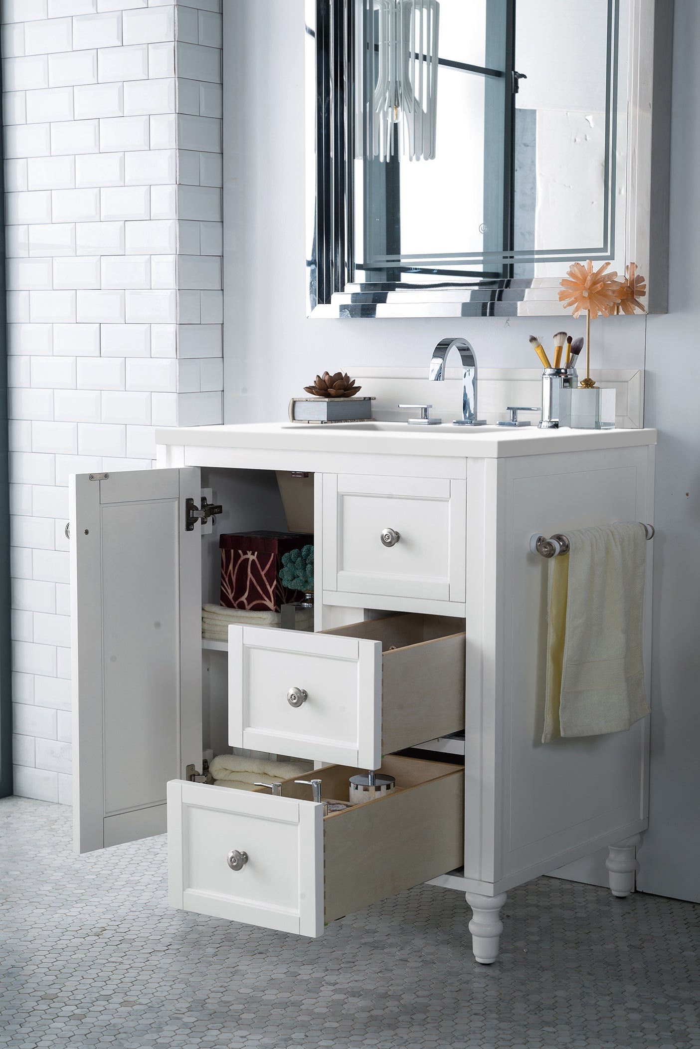 Copper Cove Encore 30 Inch Single Bathroom Vanity Set with 3CM Classic White Quartz Countertop - Bright White Finish for Modern Bathroom Remodeling & Home Upgrade