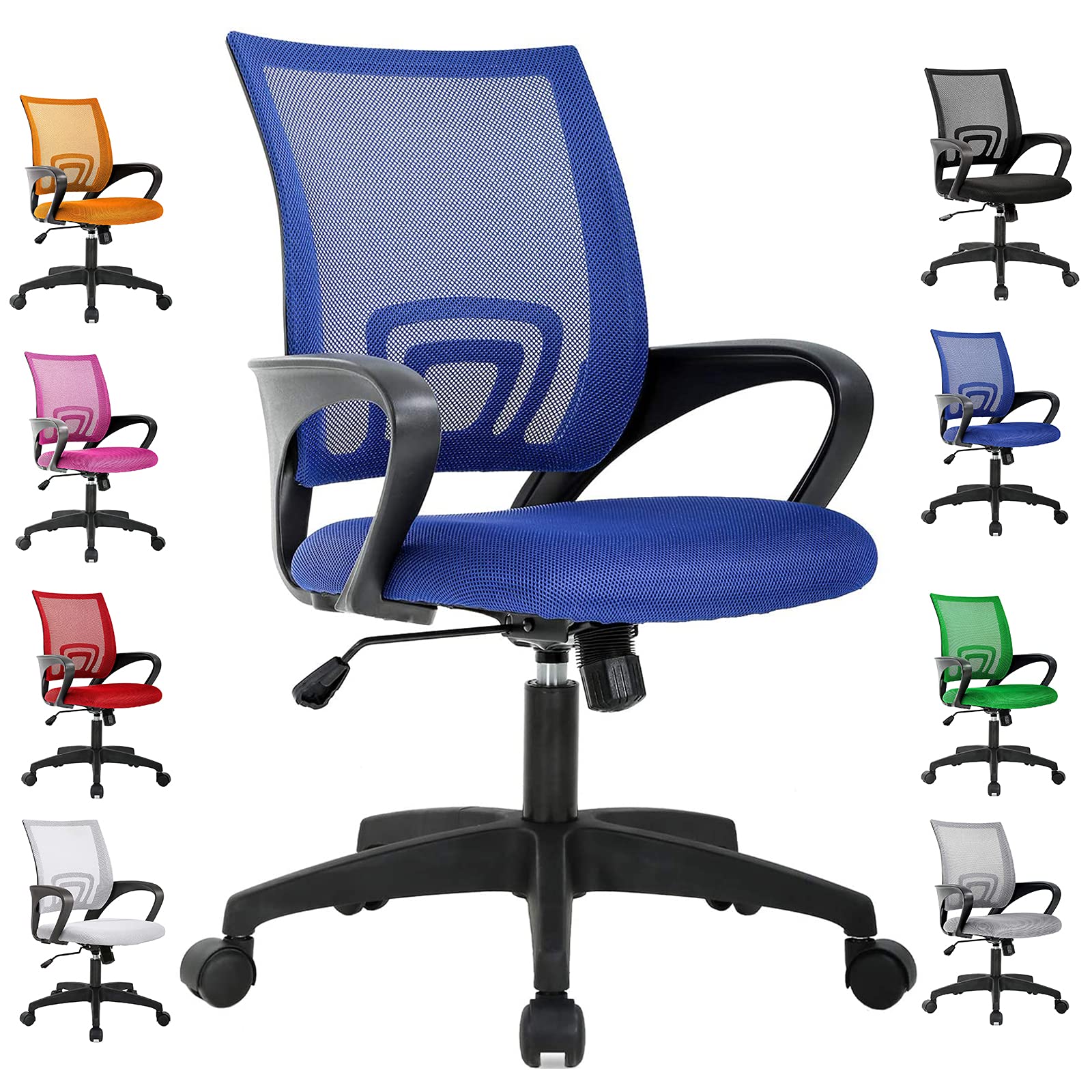 Ergonomic Office Chair with Lumbar Support - Adjustable Height Mesh Computer Desk Chair with Armrests, Swivel & Rolling Wheels - Mid Back Executive Task Chair for Home Office (Blue) | Perfect for Long Work Hours, Gaming & Remote Work