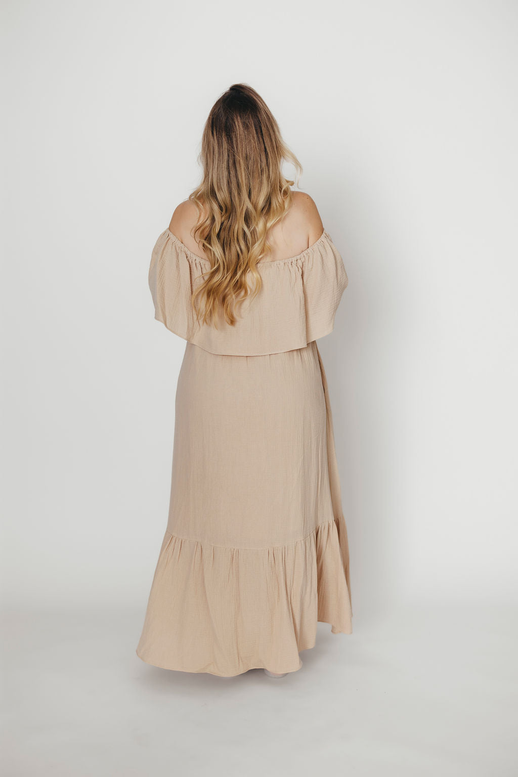 Josie 100% Cotton Maxi Dress in Beige - Bump & Nursing Friendly Maternity Dress for Pregnancy & Breastfeeding | Perfect for Casual Outings, Baby Showers & Nursing Comfort