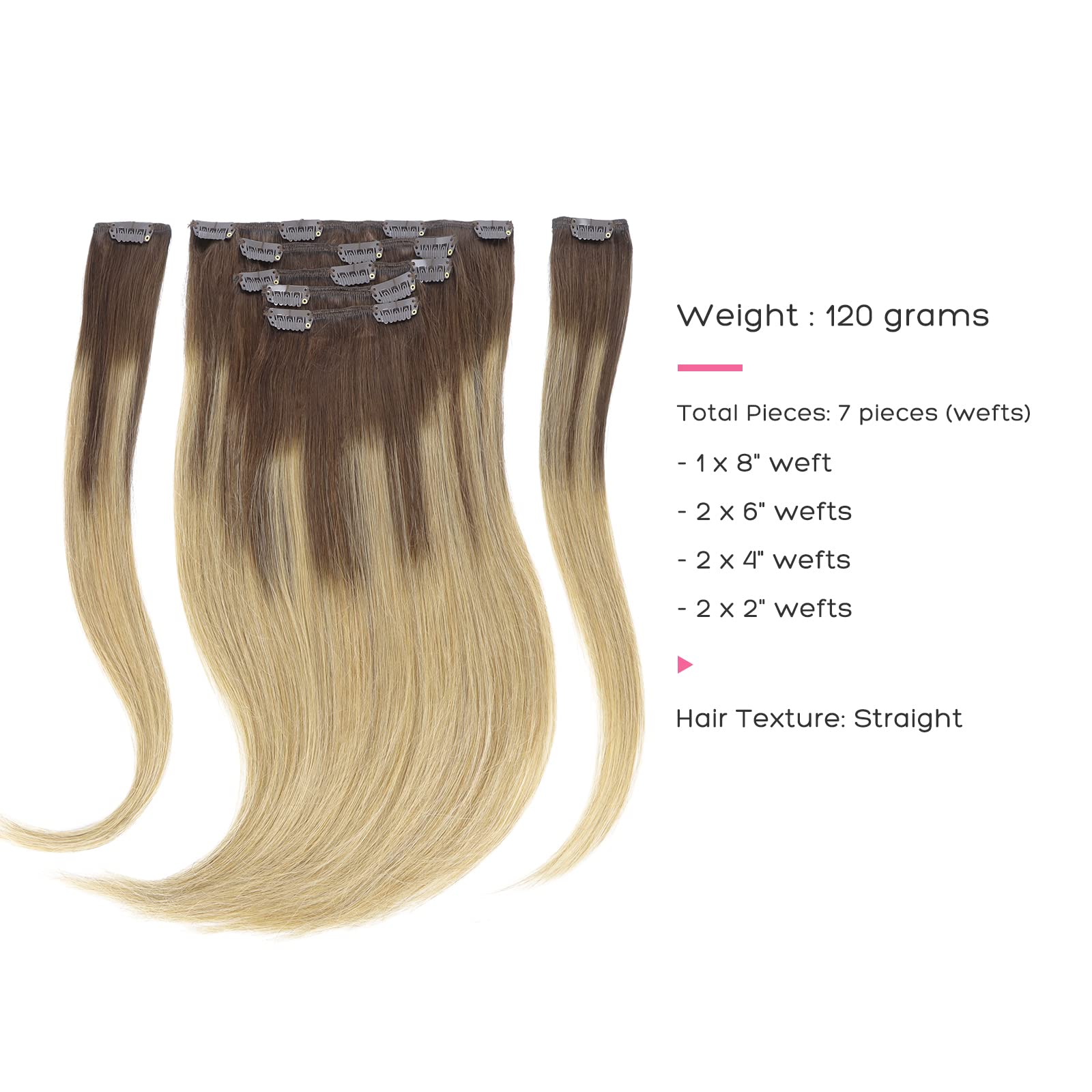 Marat Clip in Human Hair Extensions 20 Inch 120g - Chocolate Brown to Dirty Blonde Straight Hair Extensions for Women | Perfect for Parties, Weddings & Daily Styling