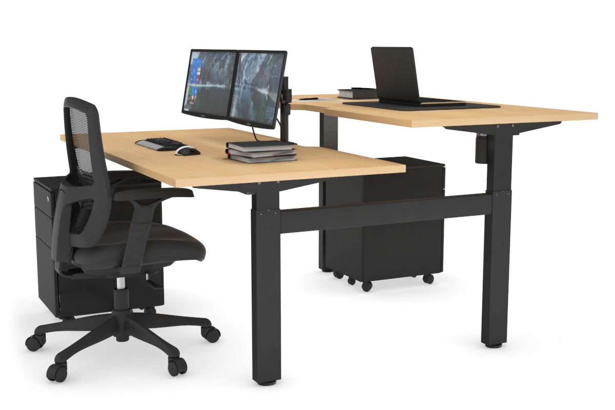 Adjustable Height 2-Person H Bench Workstation with Black Frame - 1600L x 800W with Cable Management | Perfect for Office, Home Workspace & Collaborative Environments