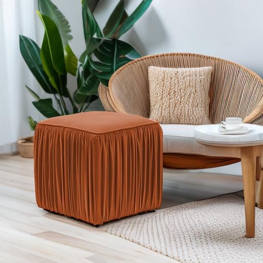 Tov Furniture Morgan Cognac Pleated Ottoman - Stylish Footrest & Storage Bench for Living Room, Bedroom & Home Decor (Cognac Brown) - Perfect for Small Spaces & Extra Seating
