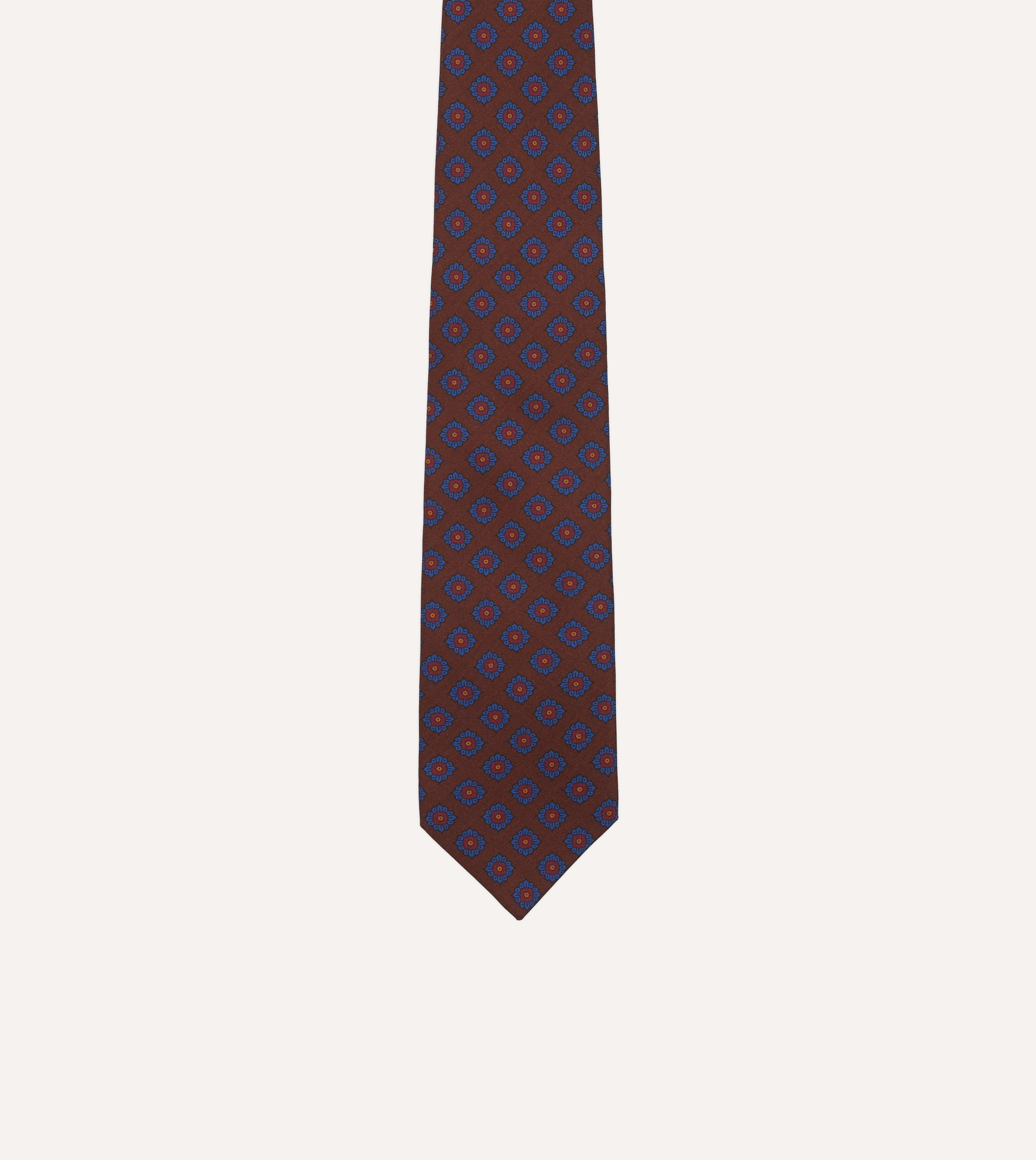 Elegant Brown Square Flower Medallion Print Silk Self-Tipped Necktie for Men - Perfect for Weddings, Business Meetings & Formal Events