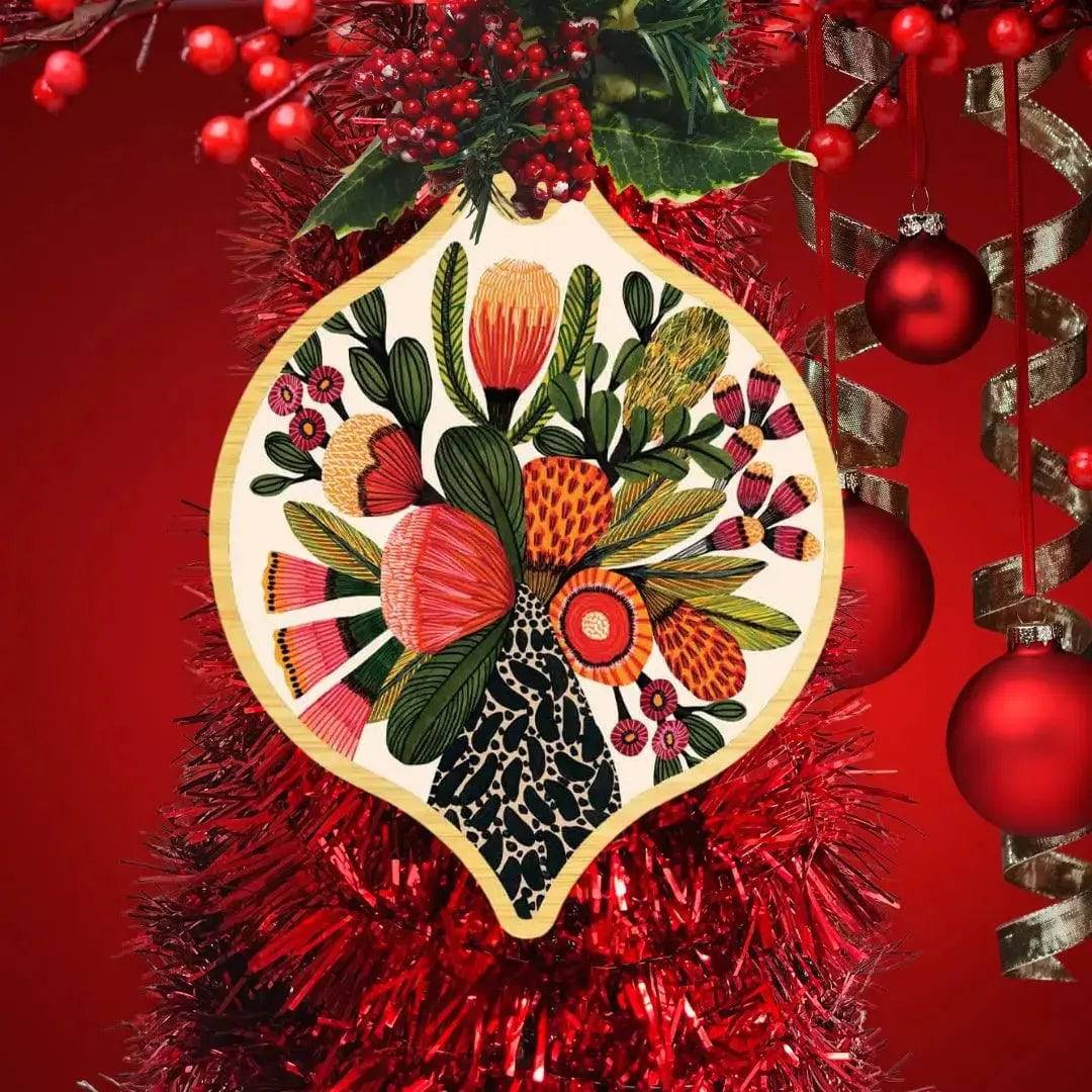 Australian Native Flowers Christmas Card & Bauble - Eco-Friendly Holiday Greeting Card with Floral Ornament for Xmas Tree Decorations | Perfect for Holiday Gifts, Home Decor & Festive Celebrations