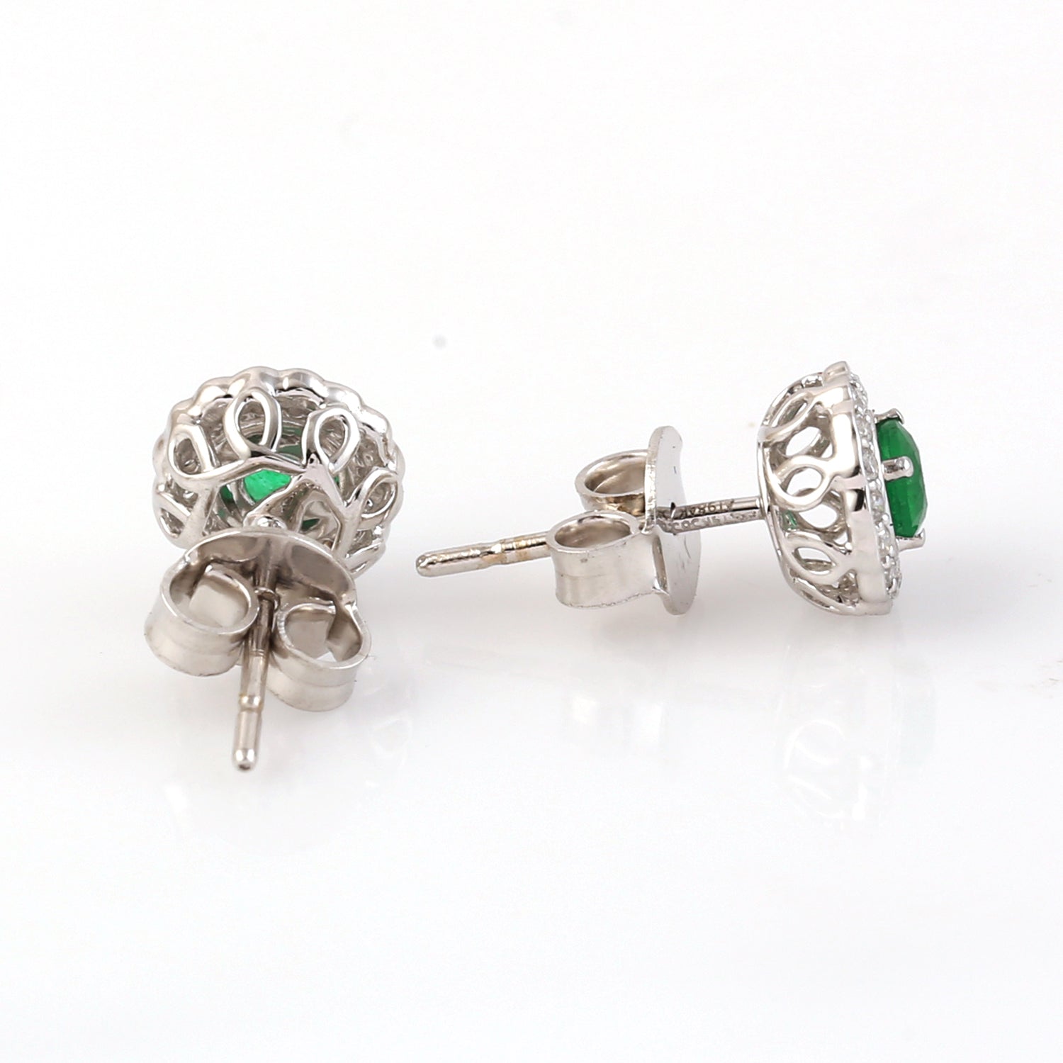 14K White Gold Emerald Gemstone Pave Diamond Stud Earrings for Women - Elegant Jewelry Gift for Birthday, Anniversary & Special Occasions