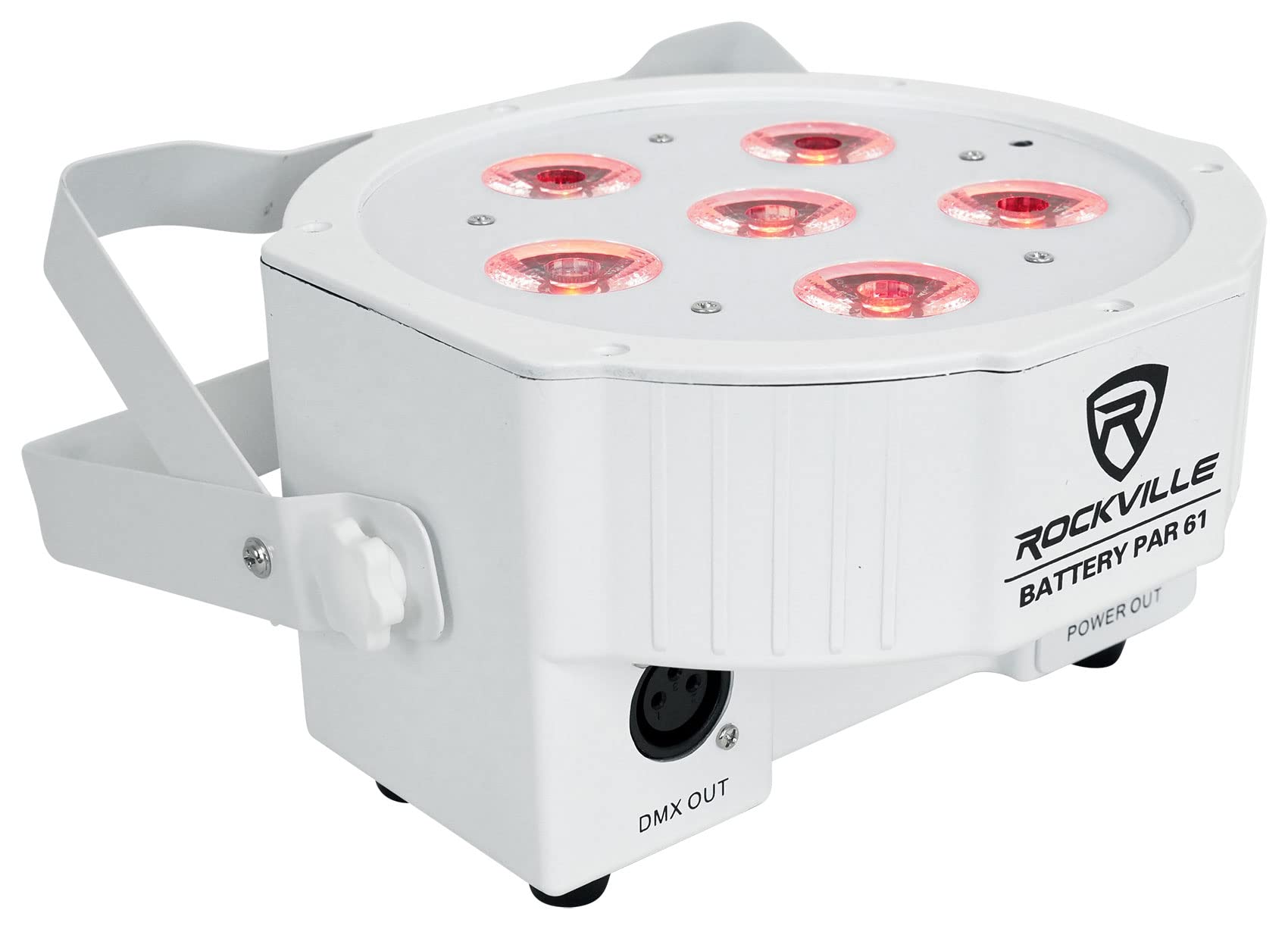 Rockville 4-Pack Rechargeable RGBWA+ DMX DJ Uplights with Remote - White PAR 61 Battery Powered LED Lights for Stage, Wedding, and Event Lighting