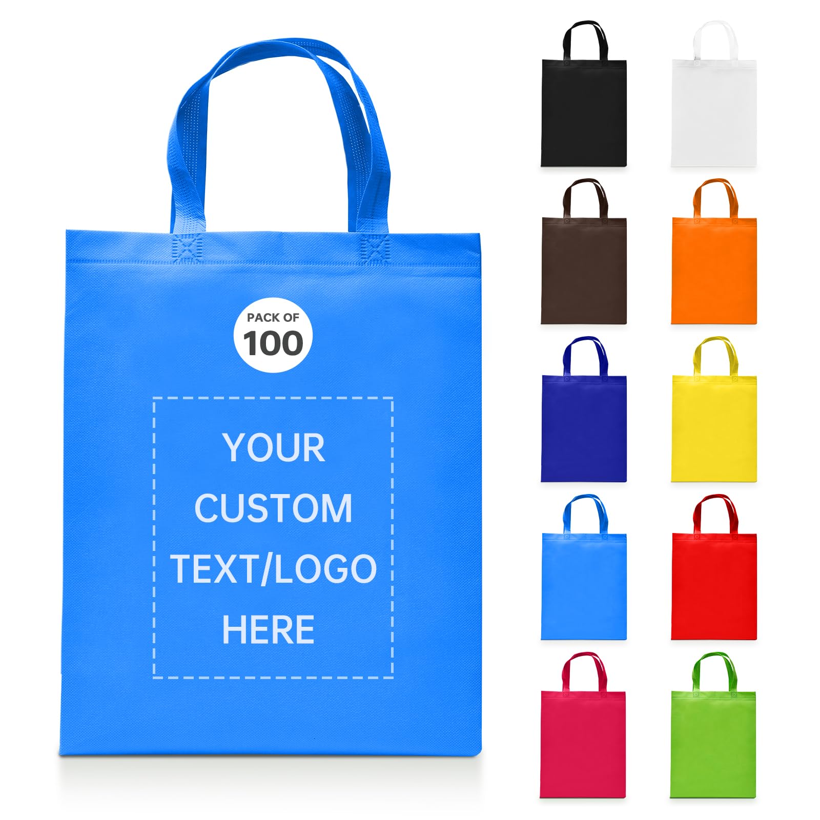 Customizable Tote Bags Bulk 100 Pack - Eco-Friendly Reusable Shopping Bags for Business Promotions, Retail Stores, Events & Parties - Perfect for Advertising, Giveaways & Everyday Use